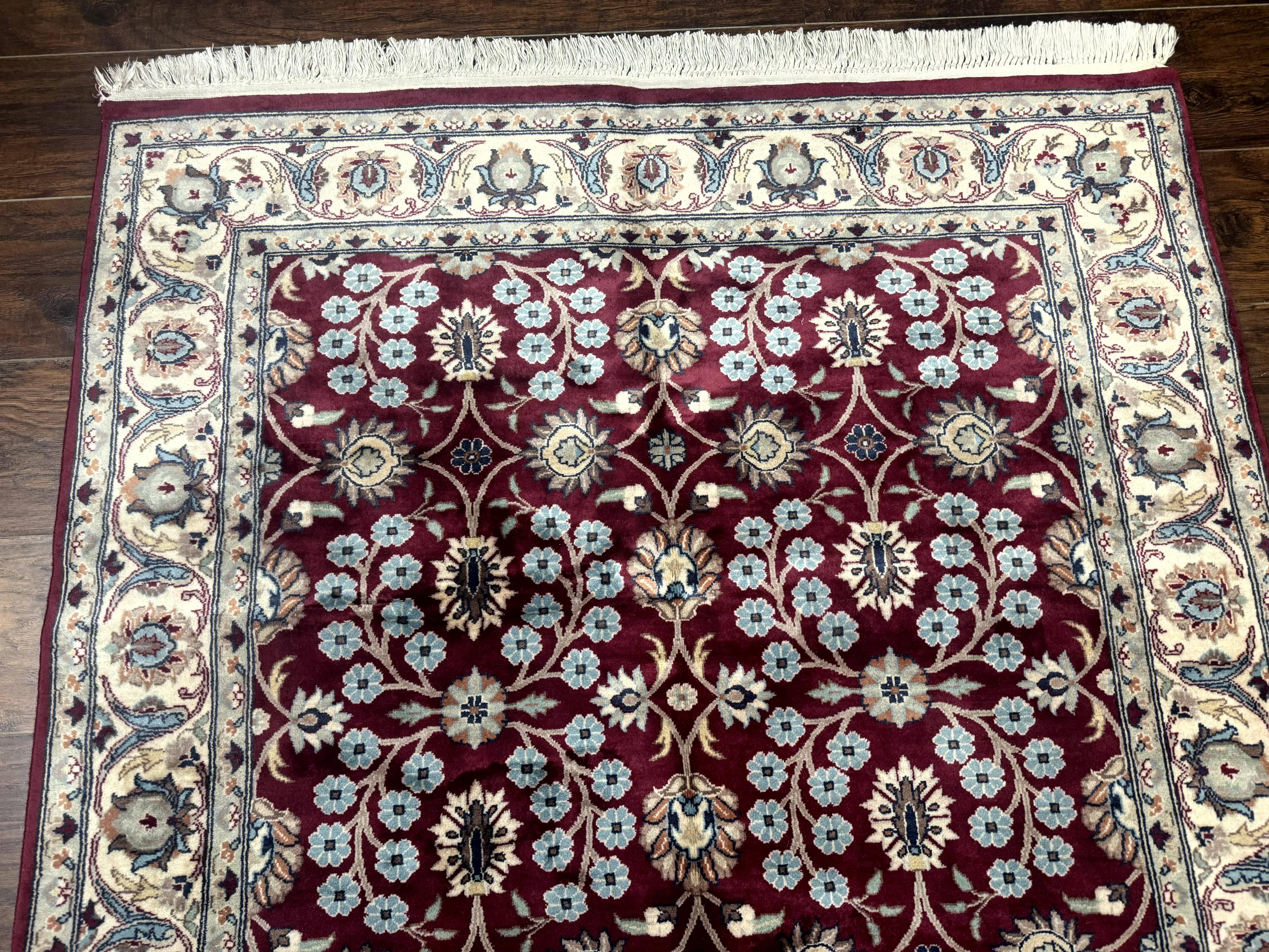 Pak Persian Rug 4x6, Floral Allover, Vintage Wool Carpet, Plum and Ivory - Jewel Rugs