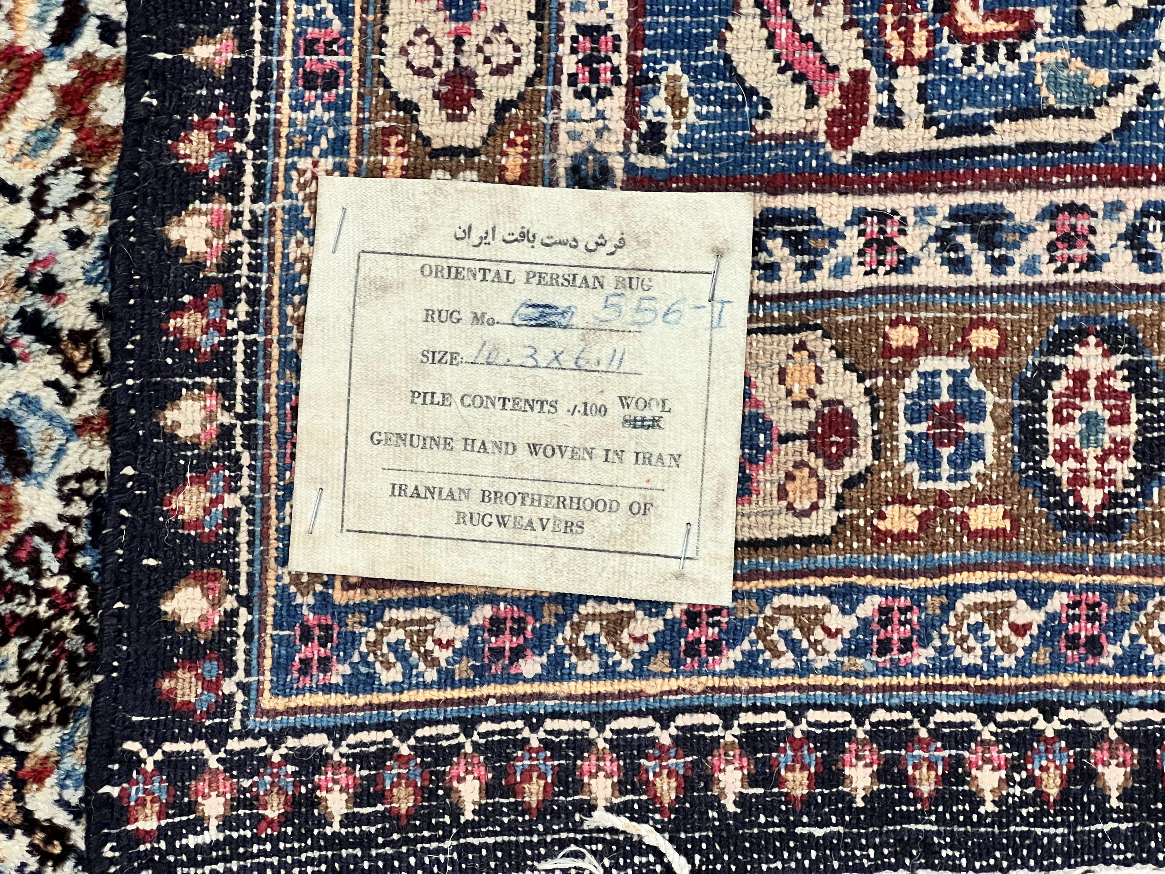 Persian Mashad Rug 7x10, Floral Medallion, Wool Hand Knotted Vintage Oriental Carpet, Blue & Ivory, Traditional Room Sized Rug - Jewel Rugs