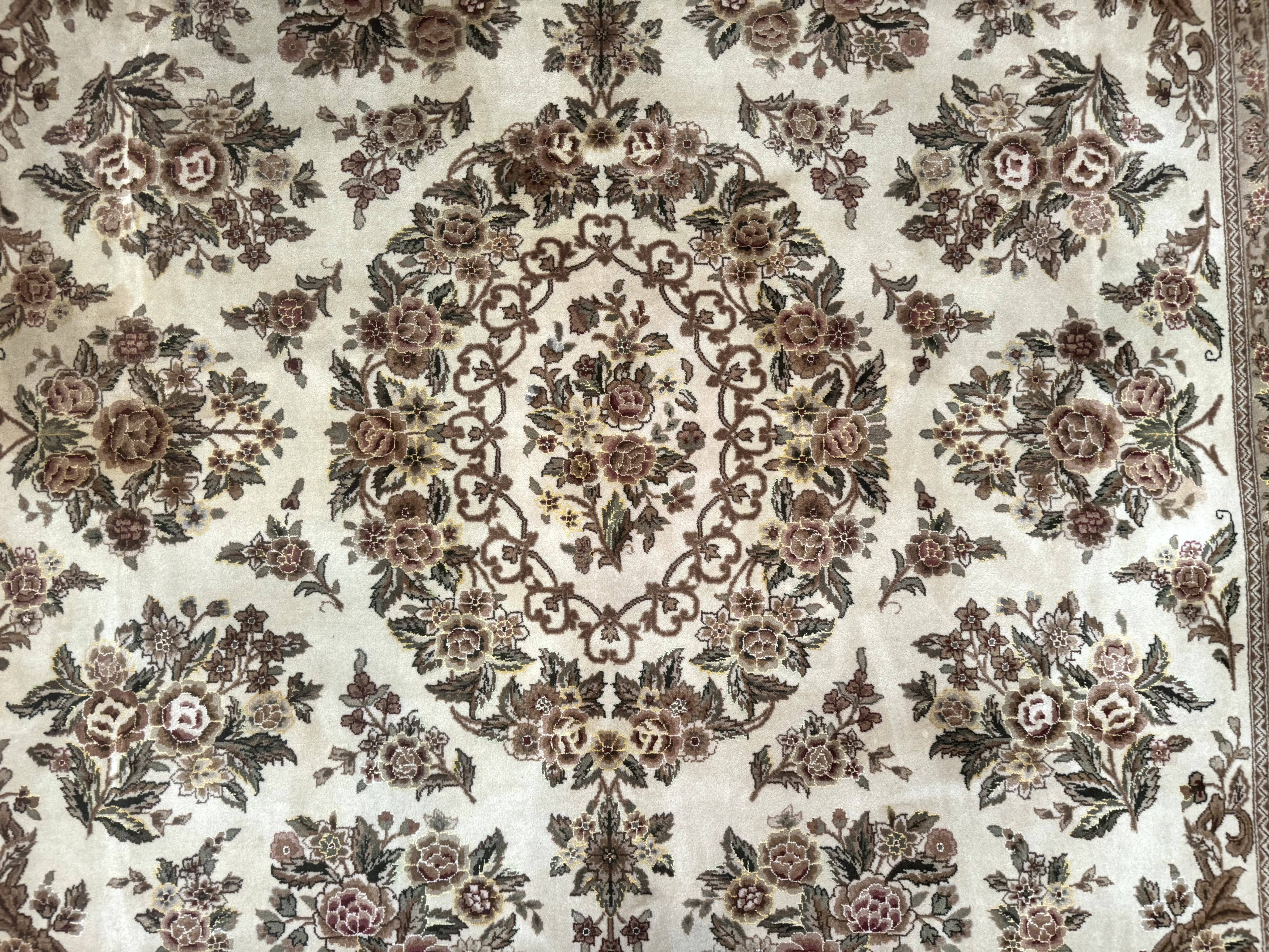 Sino Persian Rug 8x10, Floral, Elegant, Fine 225 KPSI, Beige, Wool & Silk - Jewel Rugs