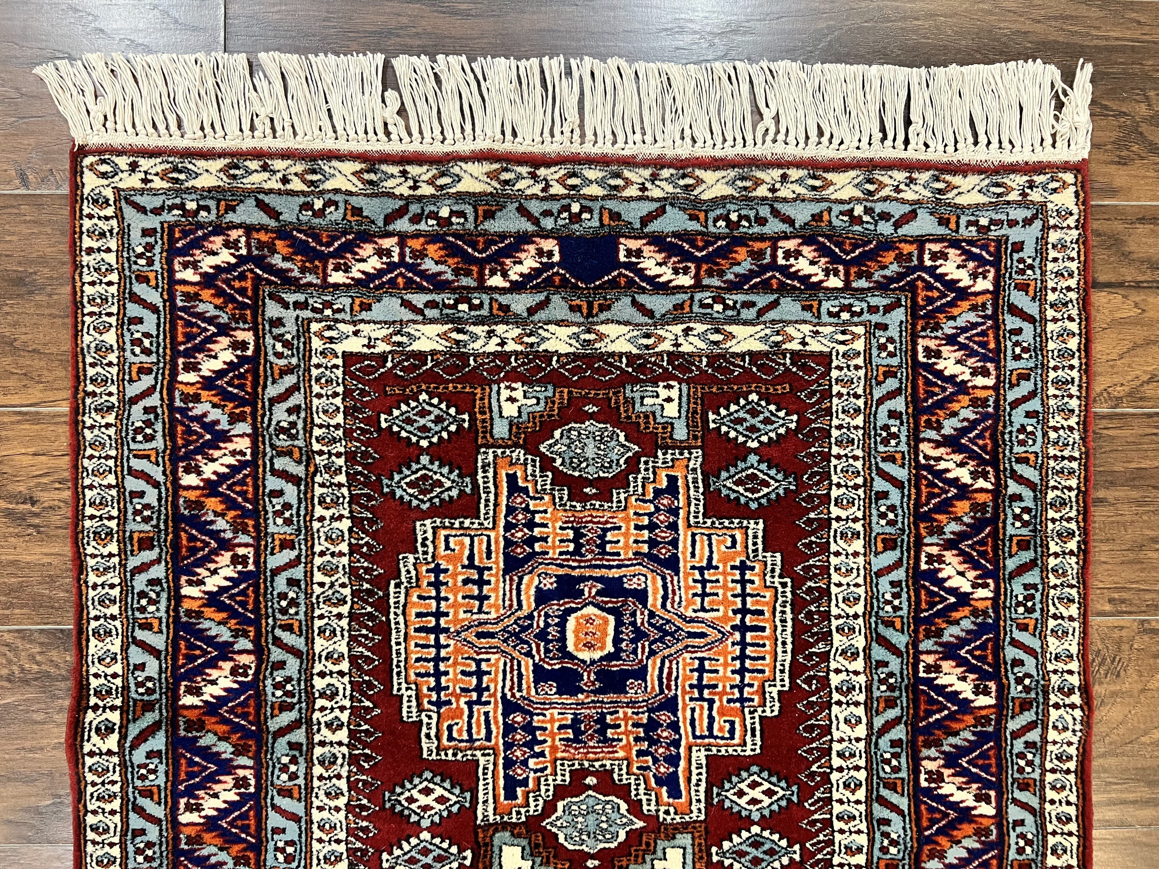 Pakistani Rug 3x5 ft, Caucasian Kazak Design, Geometric Rug, Small Vintage Oriental Carpet, Dark Red Vintage Handmade Wool Rug 3 x 5 - Jewel Rugs