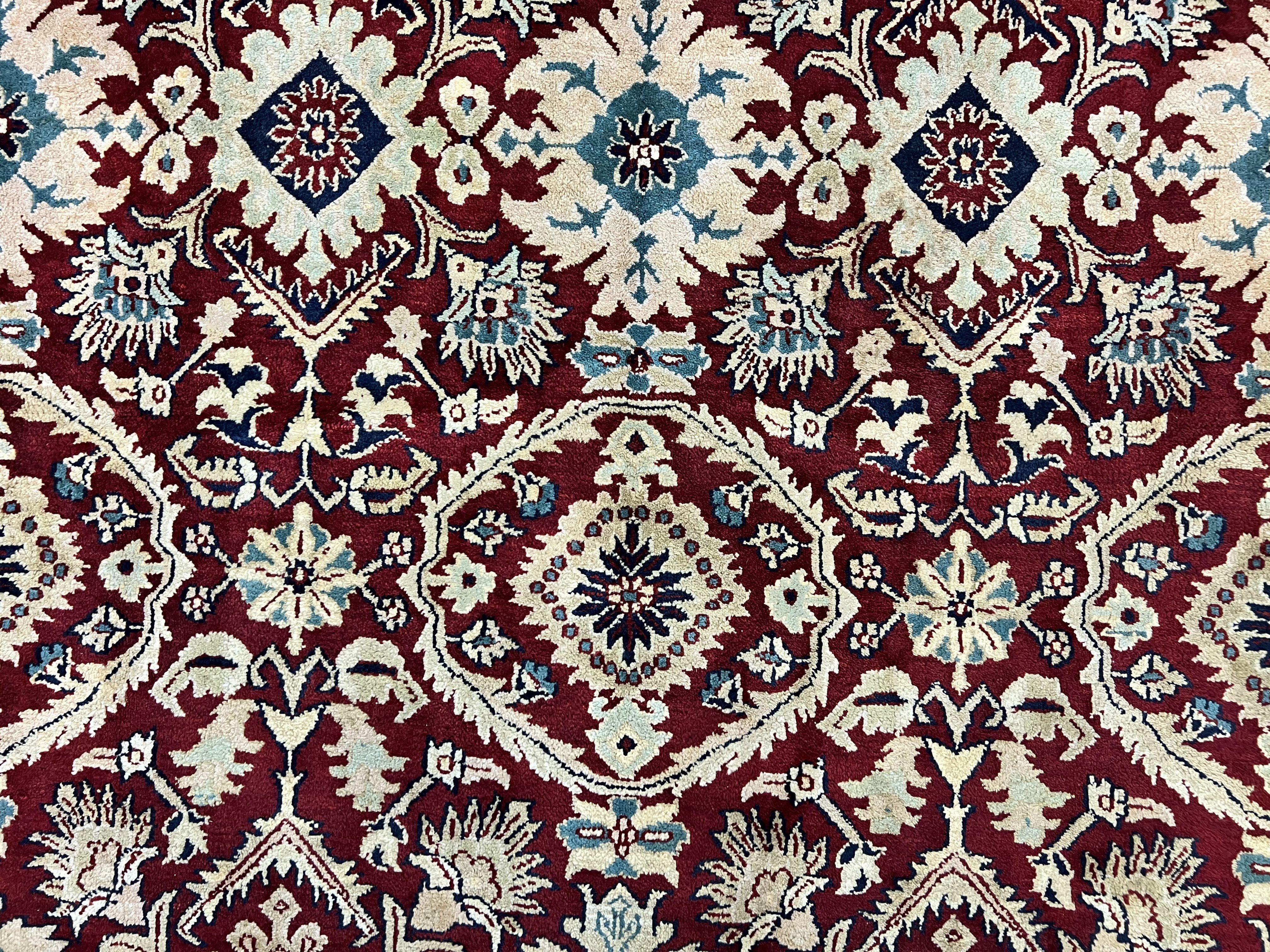 Extra Large Indian Agra Rug 11x15, Floral Allover, Maroon, Hand Knotted Handmade Vintage Oriental Carpet, Palace Sized - Jewel Rugs