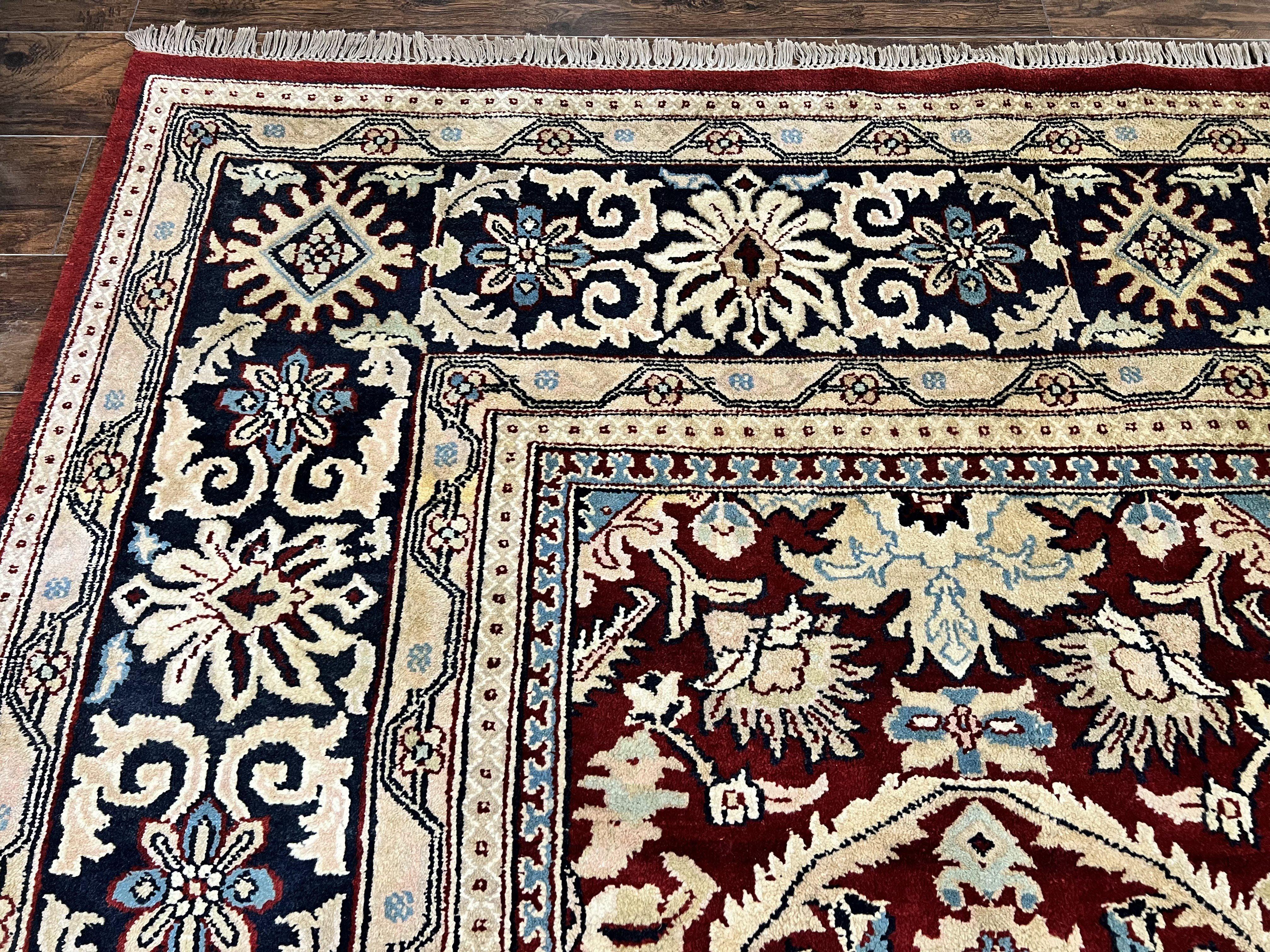 Extra Large Indian Agra Rug 11x15, Floral Allover, Maroon, Hand Knotted Handmade Vintage Oriental Carpet, Palace Sized - Jewel Rugs