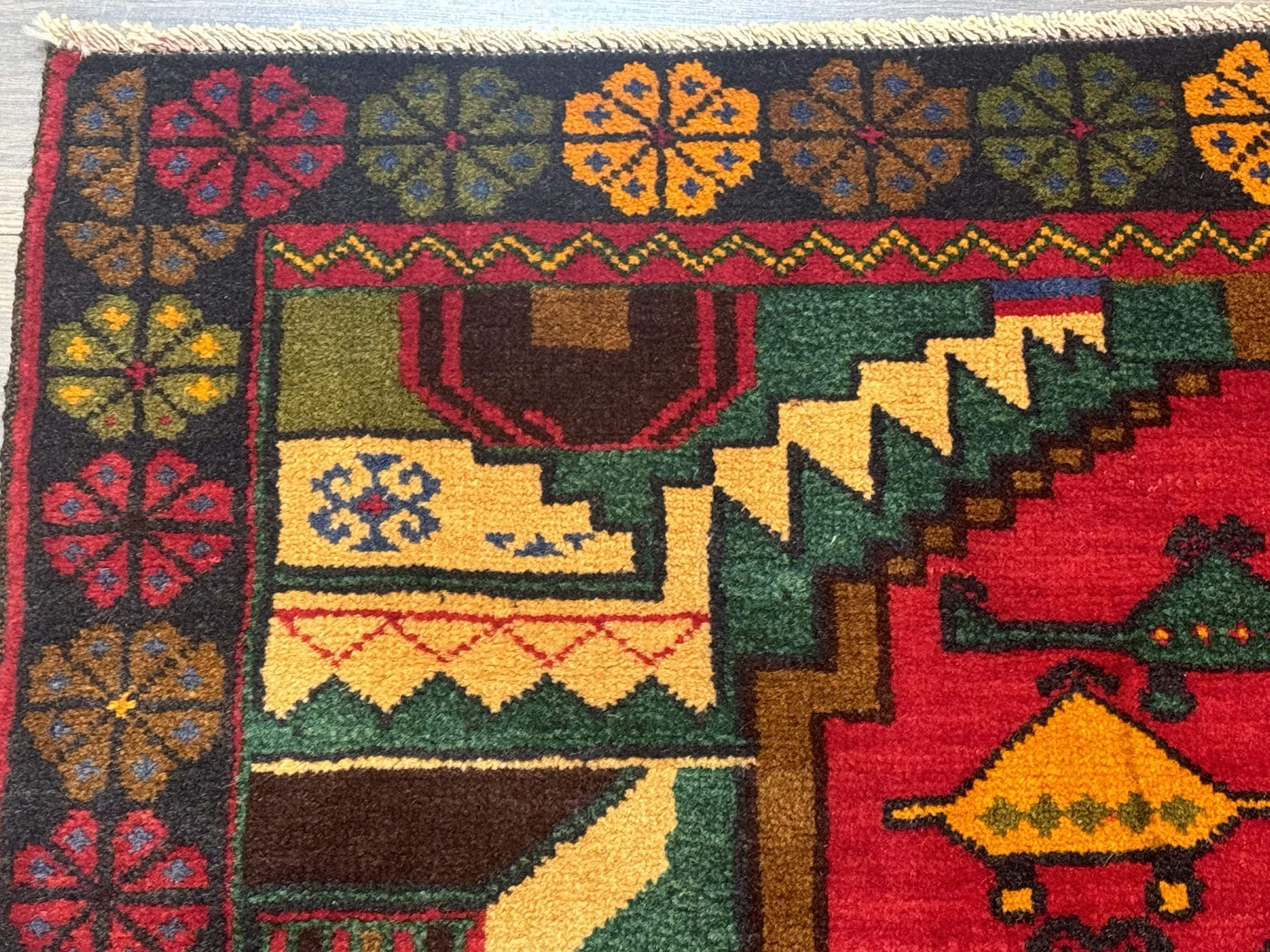 Afghan War Rug 3x4 ft, Hand-Knotted Wool Colorful Carpet - Jewel Rugs