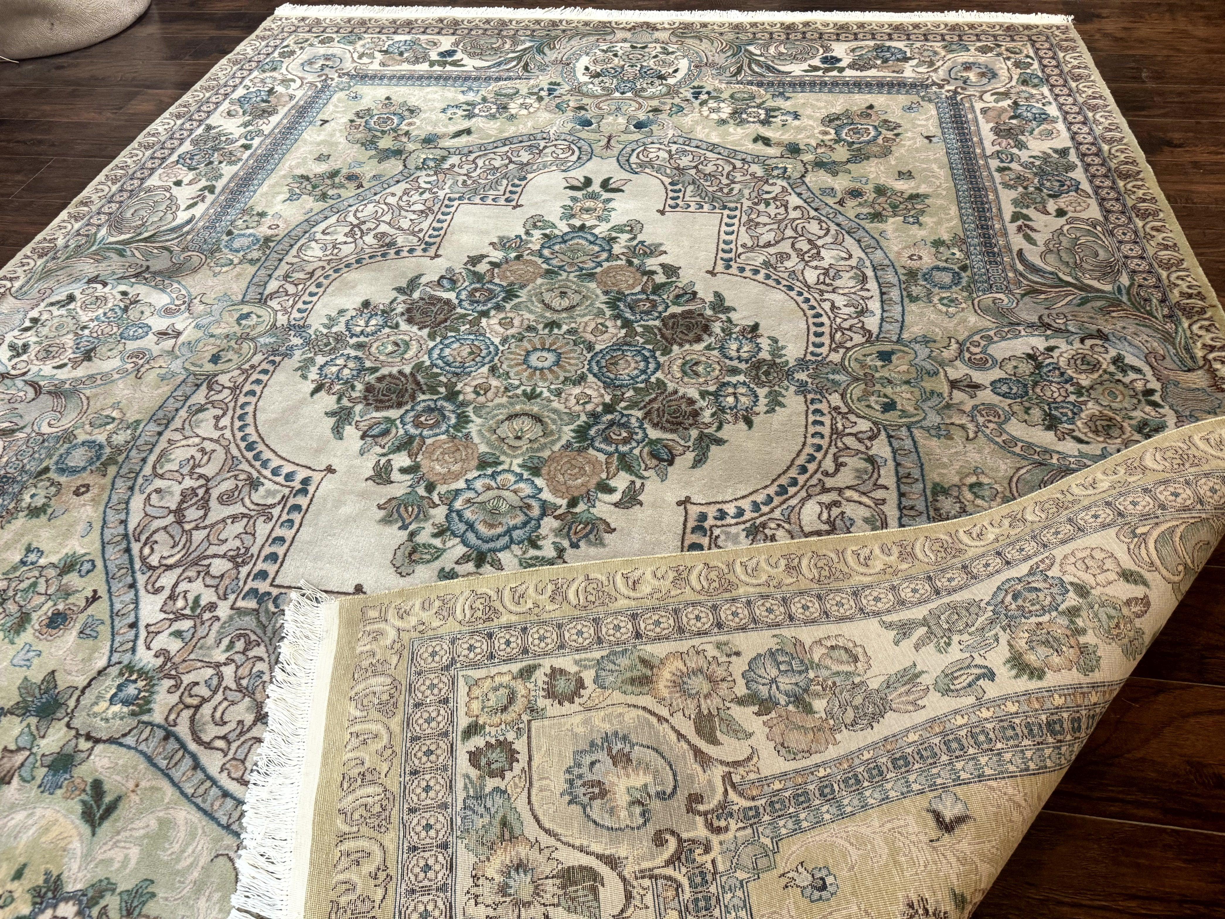 Pak Persian Rug 8 x 10.6, Elegant Oriental Carpet, Floral Medallion, Vintage Handmade Wool Rug, FIne 240 KPSI - Jewel Rugs