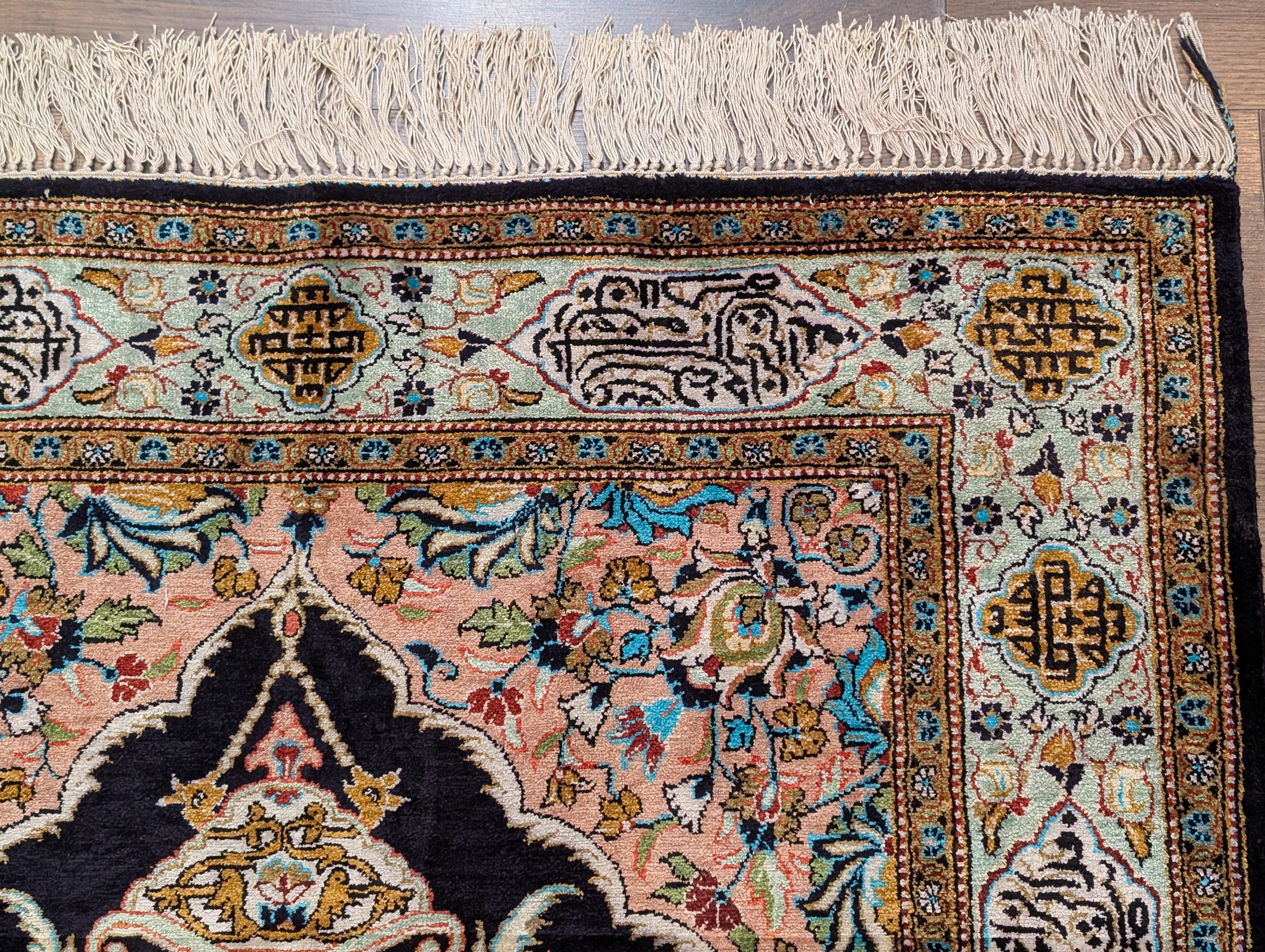 Wonderful Silk Persian Rug 4x5, Tree of Life Carpet, Qum Rug, Prayer Rug, Bird Pictorials - Jewel Rugs