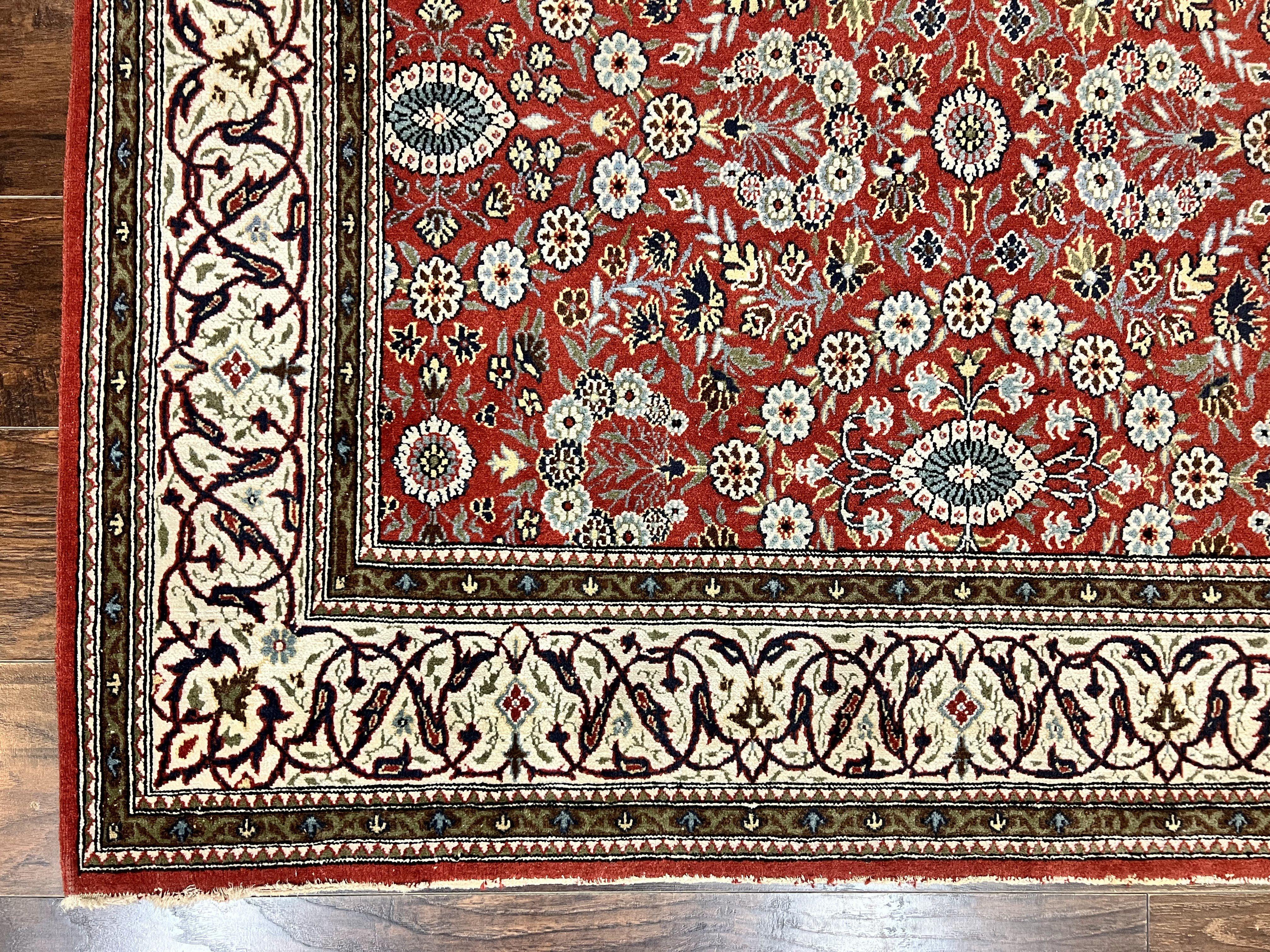 Red Persian Qum Rug 5 x 7.6, Hand Knotted Vintage Wool Fine Carpet 270 KPSI, Floral Allover - Jewel Rugs