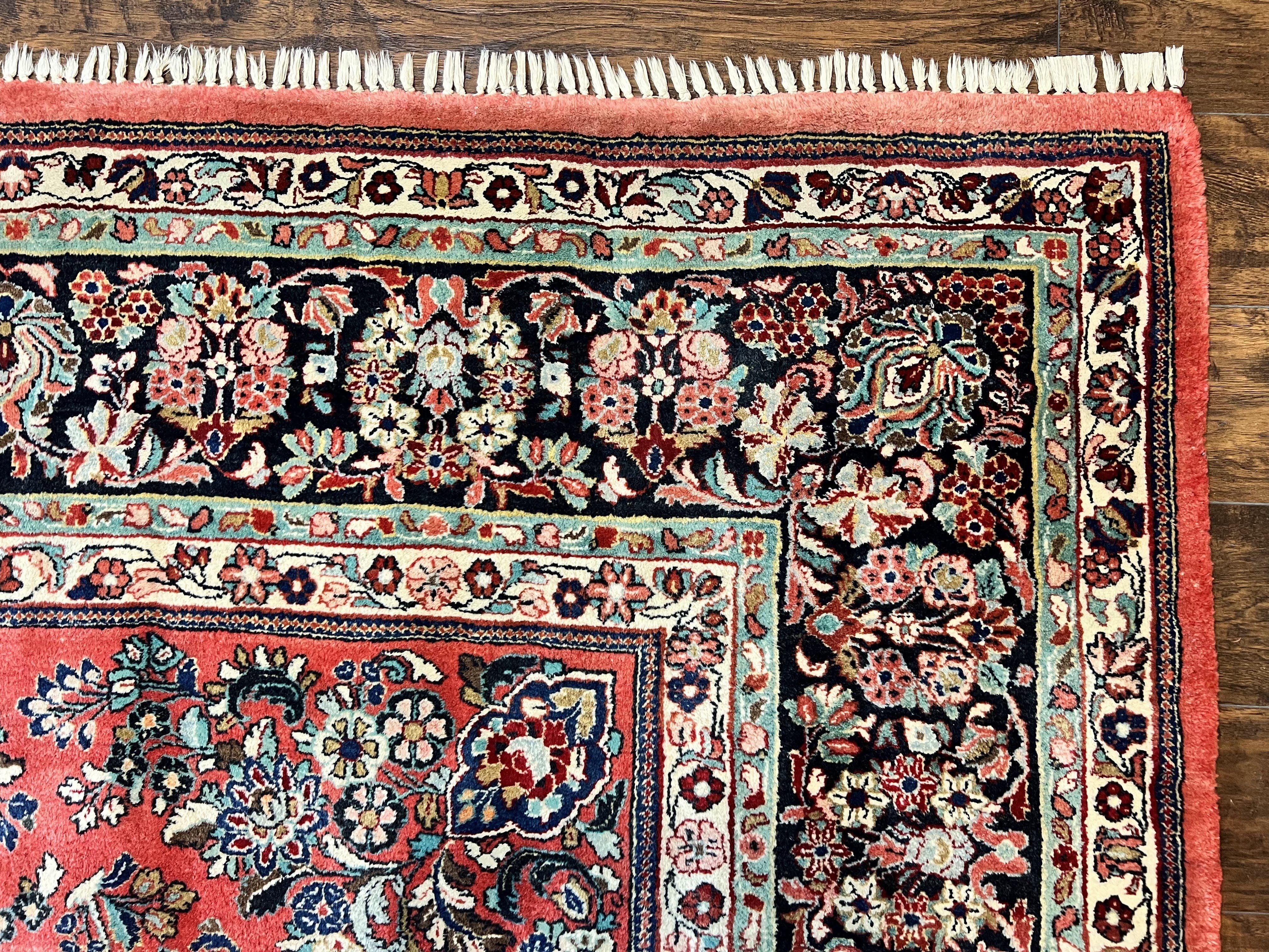 Square Persian Sarouk Rug 11x11 ft, Rare Size, Hand Knotted Wool Floral Allover Red Persian Carpet, Handmade Antique Rug - Jewel Rugs