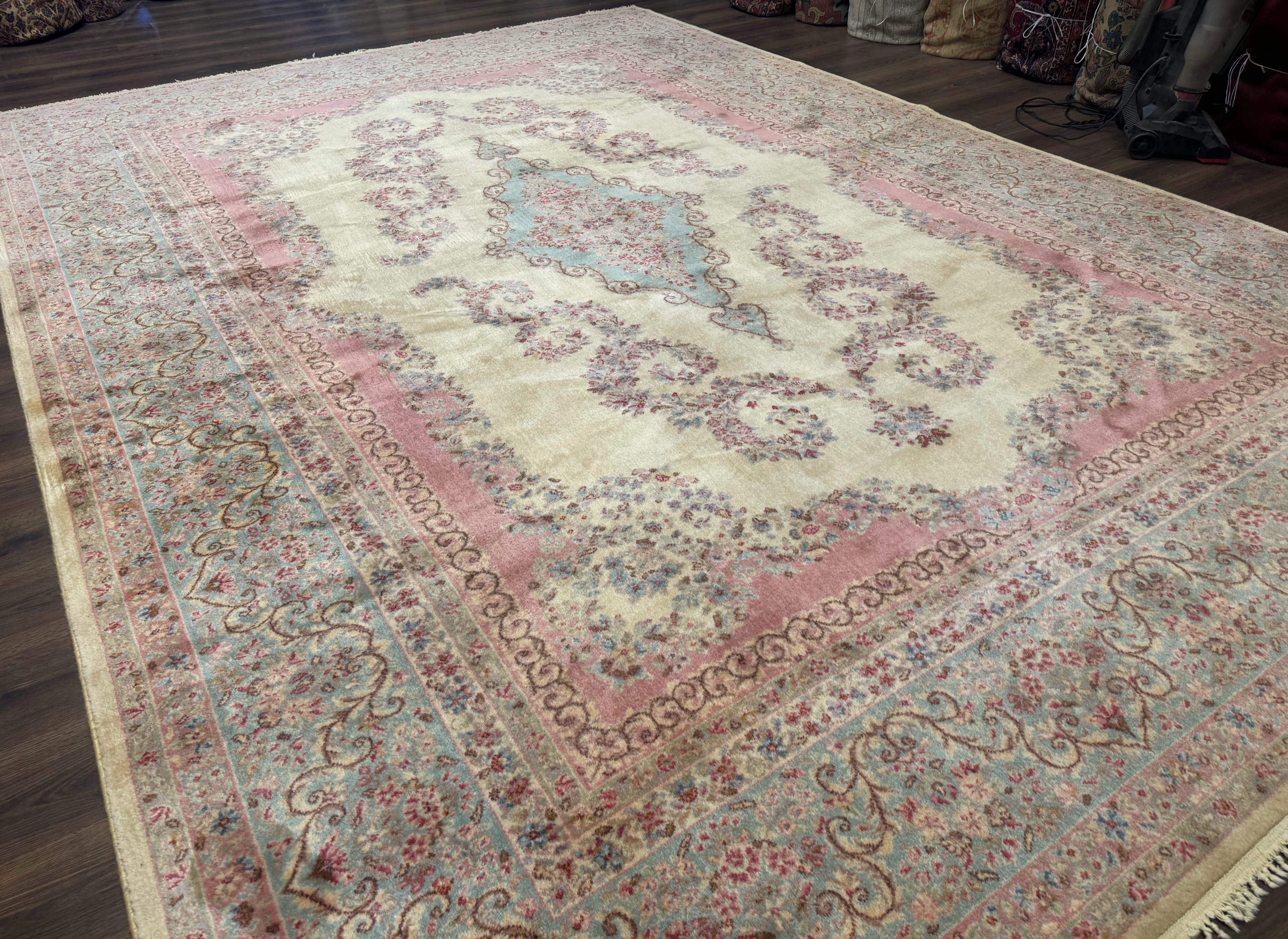 10x14 Karastan Kirman Rug #784 Pastel Ivory Kirman Medallion, Wool Antique Original 700 Series - Jewel Rugs