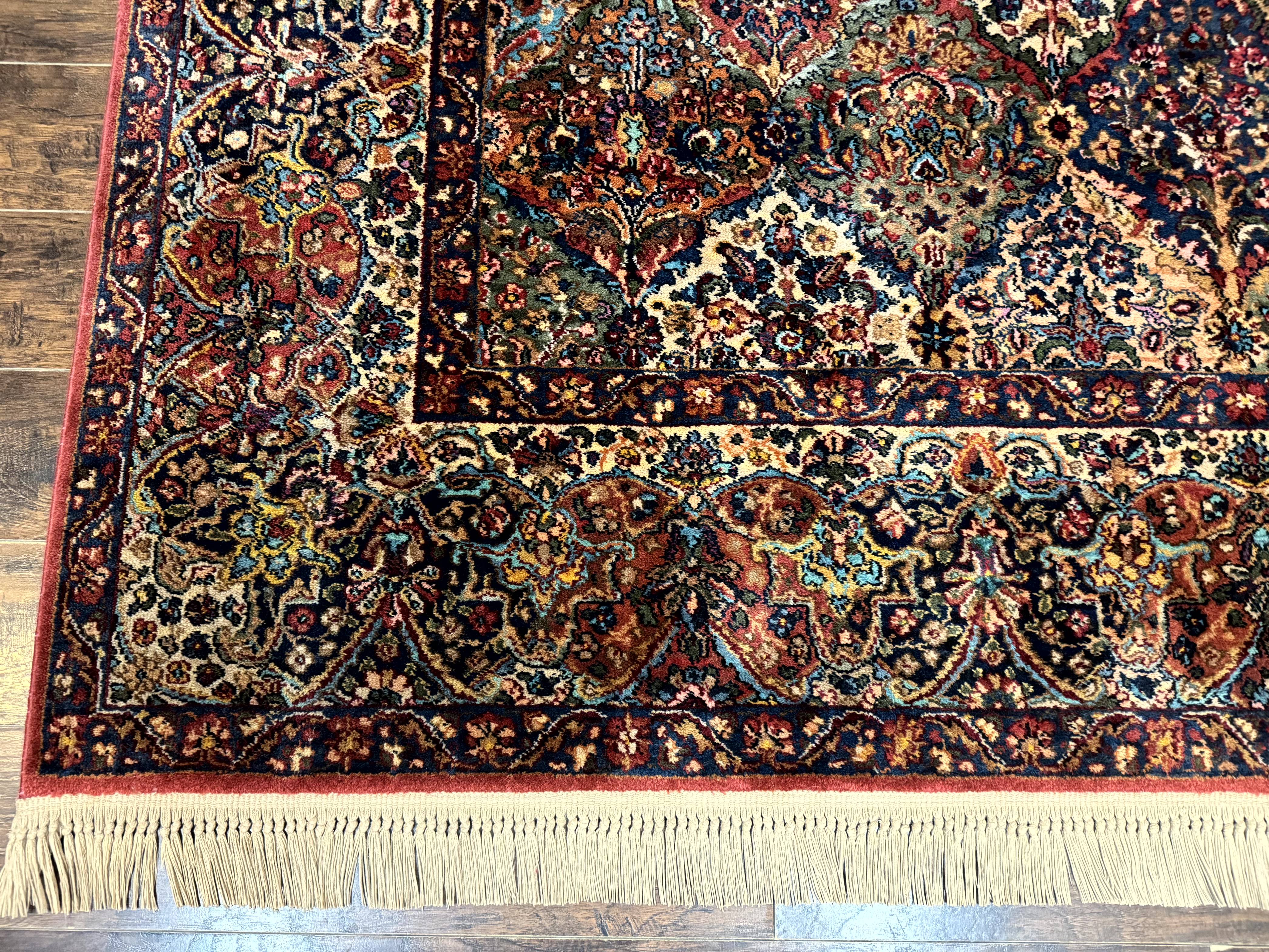 Karastan Rug 8.8 x 10.6, Multicolor Panel Kirman Rug #717, Original 700 Series, Vintage, 100% Wool Pile - Jewel Rugs