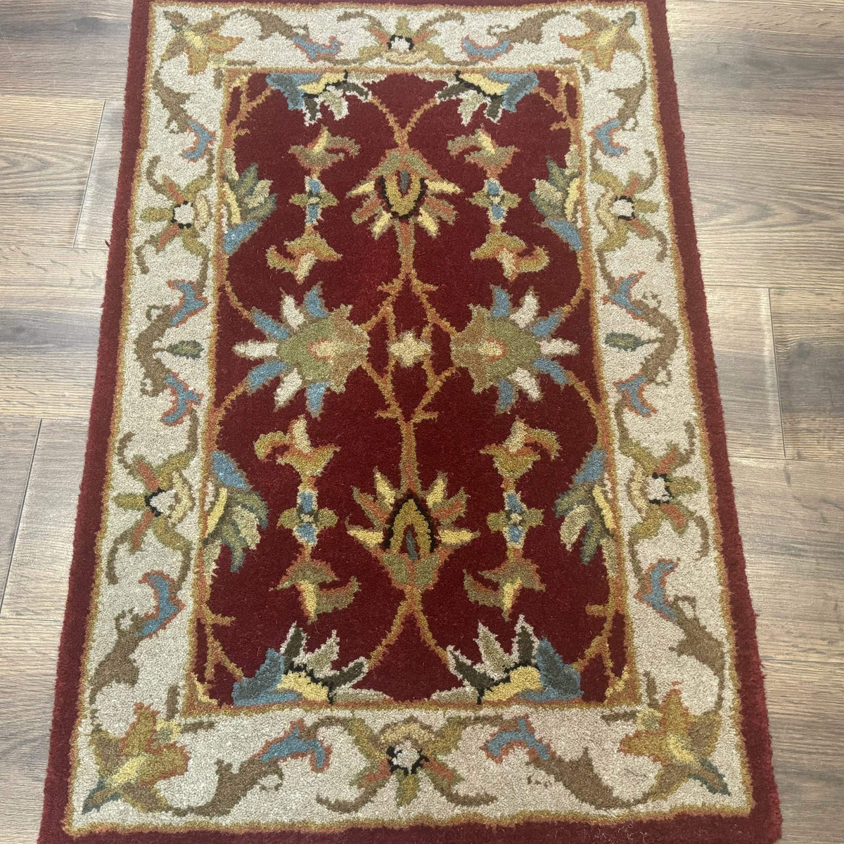Small Floral Wool Rug 2x3, Safavieh Heritage Collection, Dark Red & Cr ...