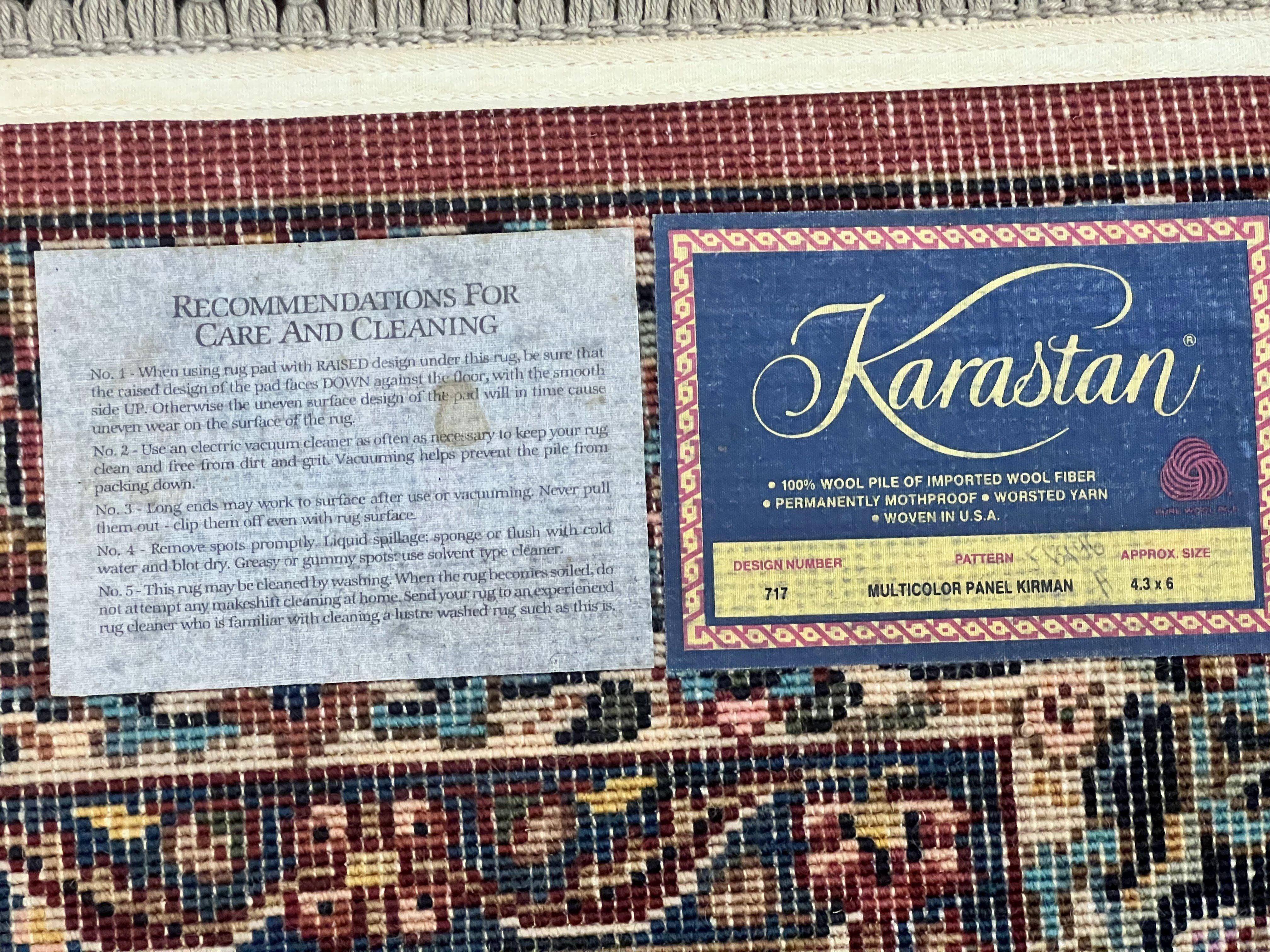 Karastan Rug 4x6 Multicolor Panel Kirman Rug #717, Wool Karastan Carpet, Original Collection 700 Series, Vintage, Rare Size - Jewel Rugs