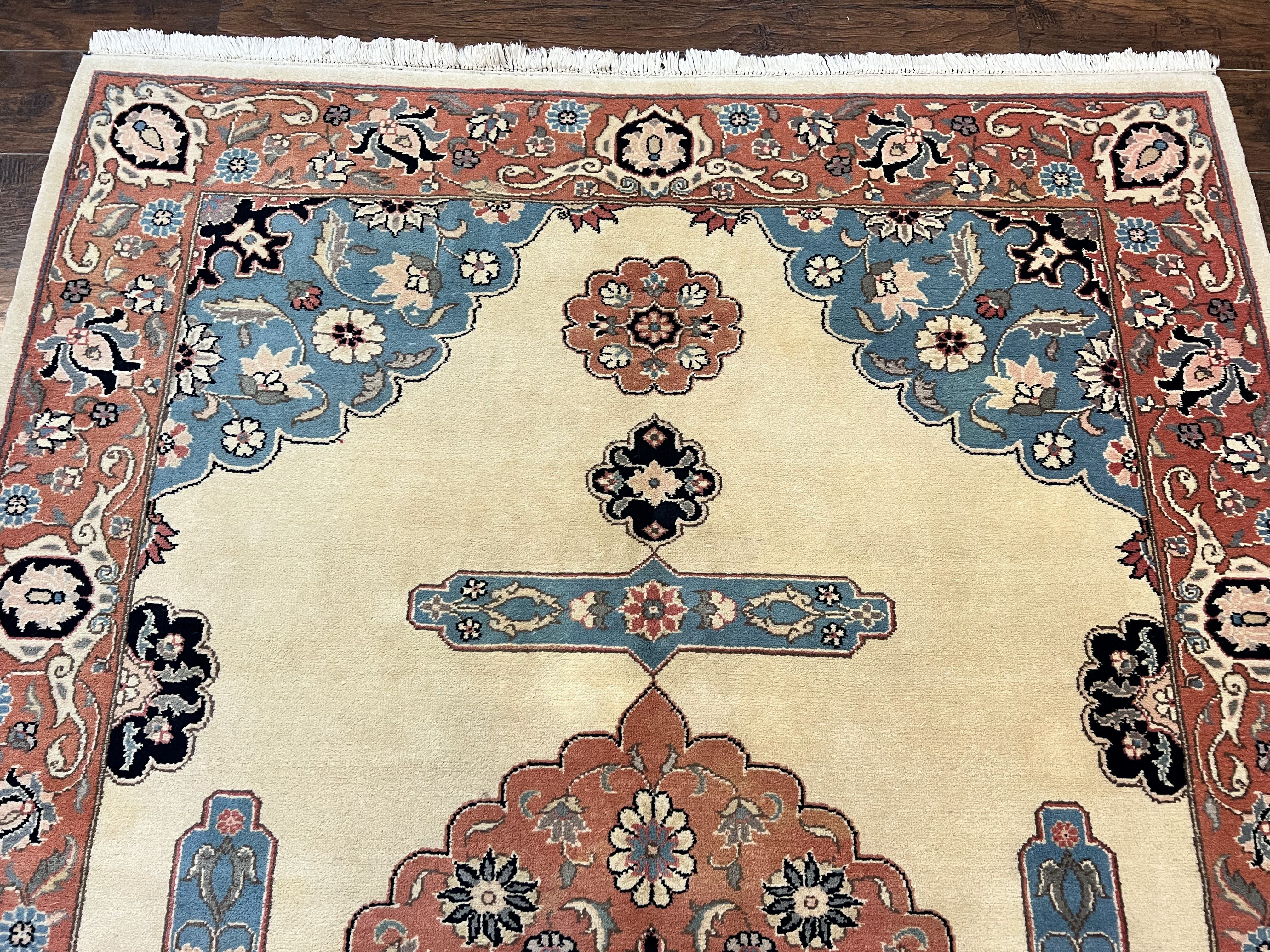 Romanian Heriz Serapi Rug 6x9, Hand Knotted Vintage Wool Oriental Carpet, Medium Sized Area Rug, Boho Rug, Handmade Rug, Cream and Pink - Jewel Rugs