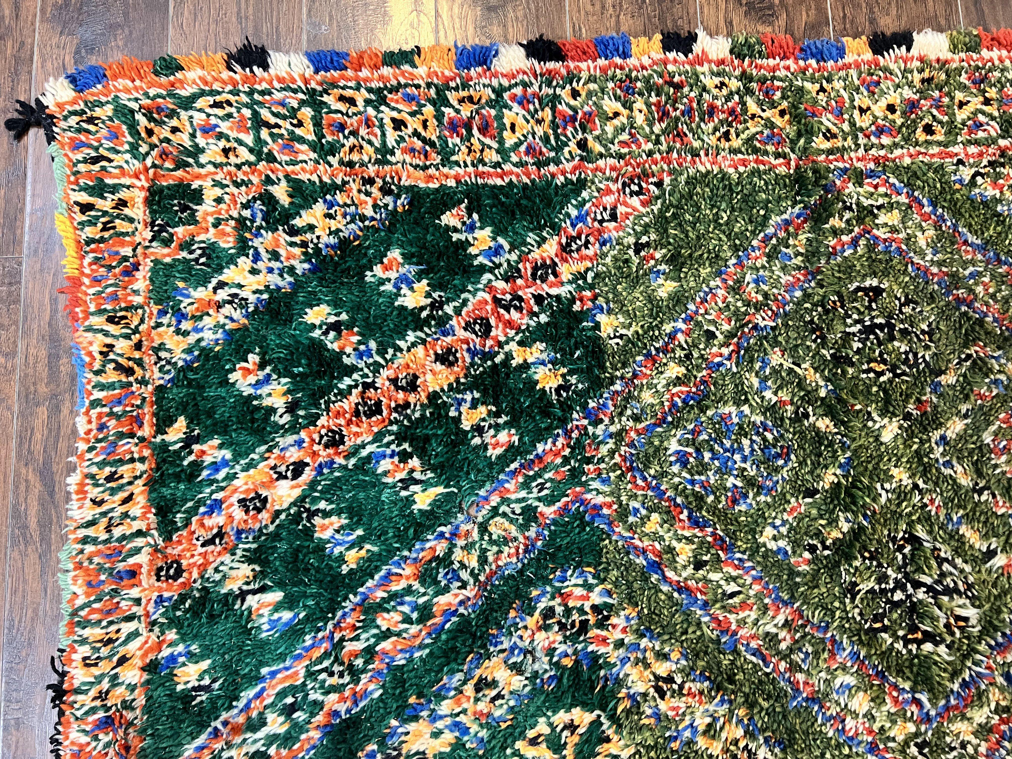 Large Moroccan Shag Rug 6x12, Green Multicolor Colorful Boho Rug, Handmade Hand Knotted Wool Carpet, Geometric Design, Vintage Rug - Jewel Rugs