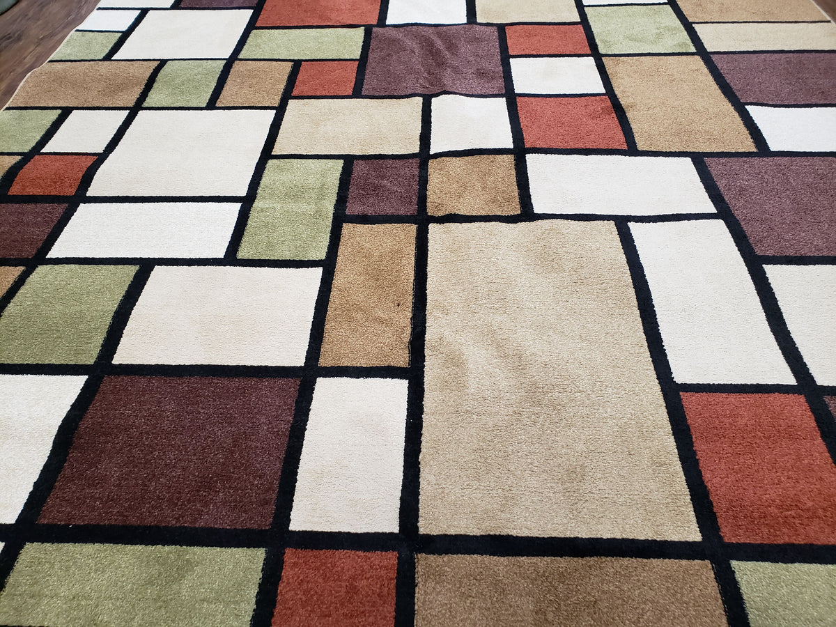8x12 Modern Area Rug, Abstract Geometric Design 8 x 12 Area Carpet, Tan, Cream, Maroon, Nice USA 8x12 in Beige, Cream, Burgundy, Maroon, Tan - 2106L020