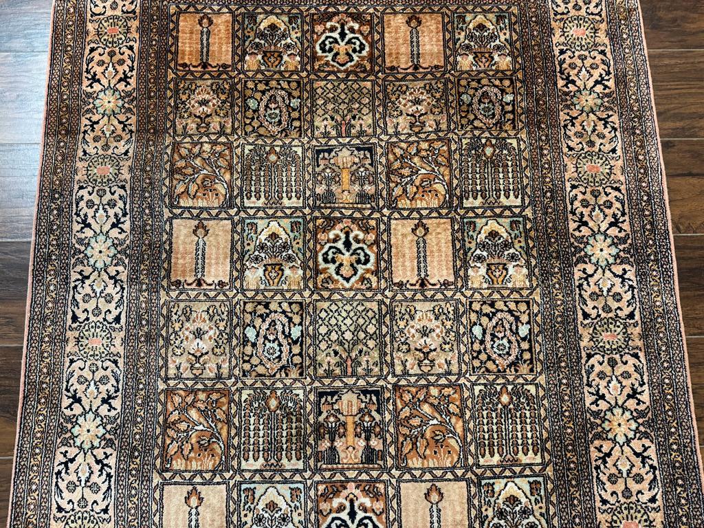 Indian Kashmiri Silk Rug 4x6, Panel Design, Multicolor, Fine - Jewel Rugs