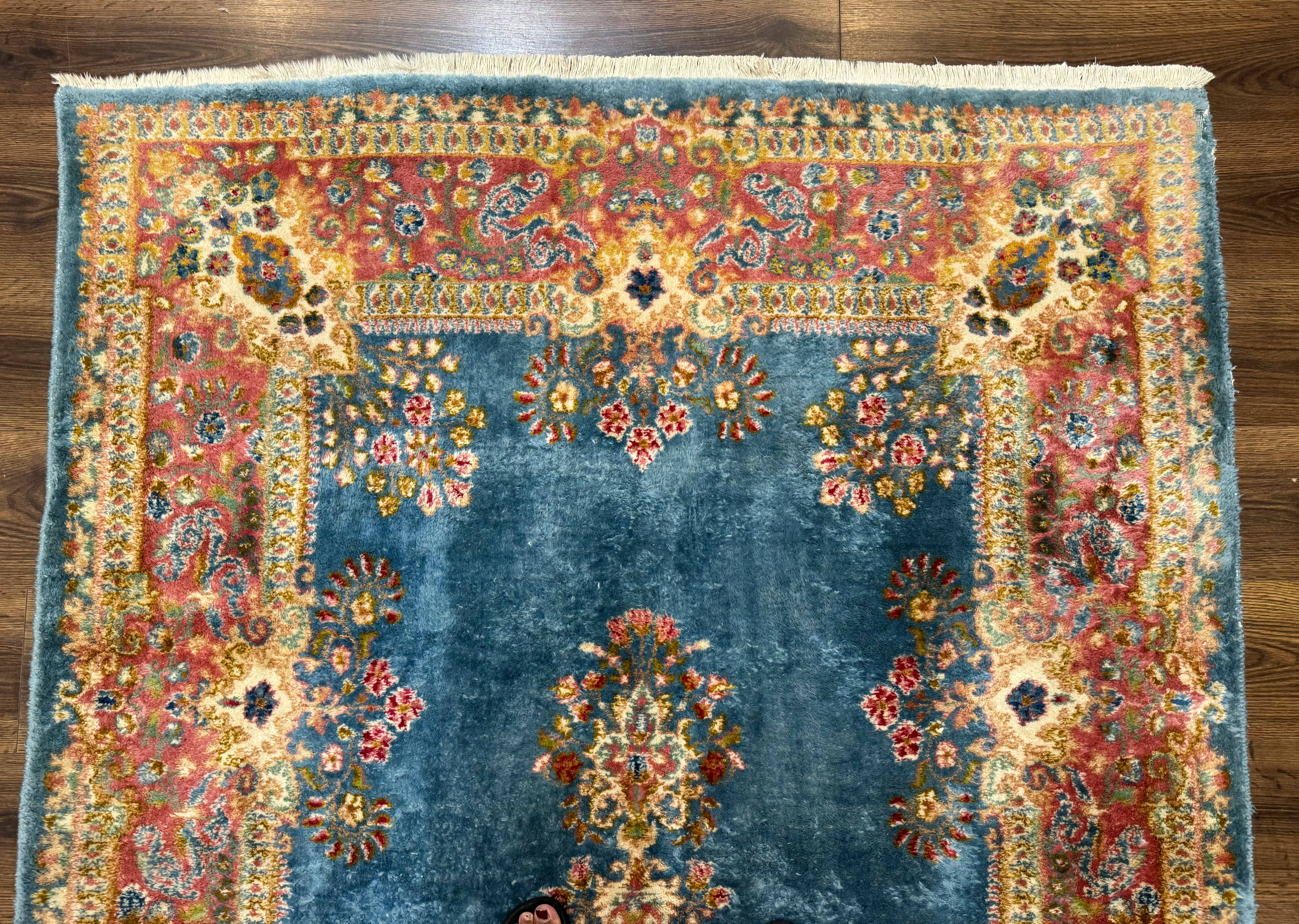 Persian Kerman Rug 5x8, Light Blue and Pink, Semi Open Field, Pastel Colors - Jewel Rugs
