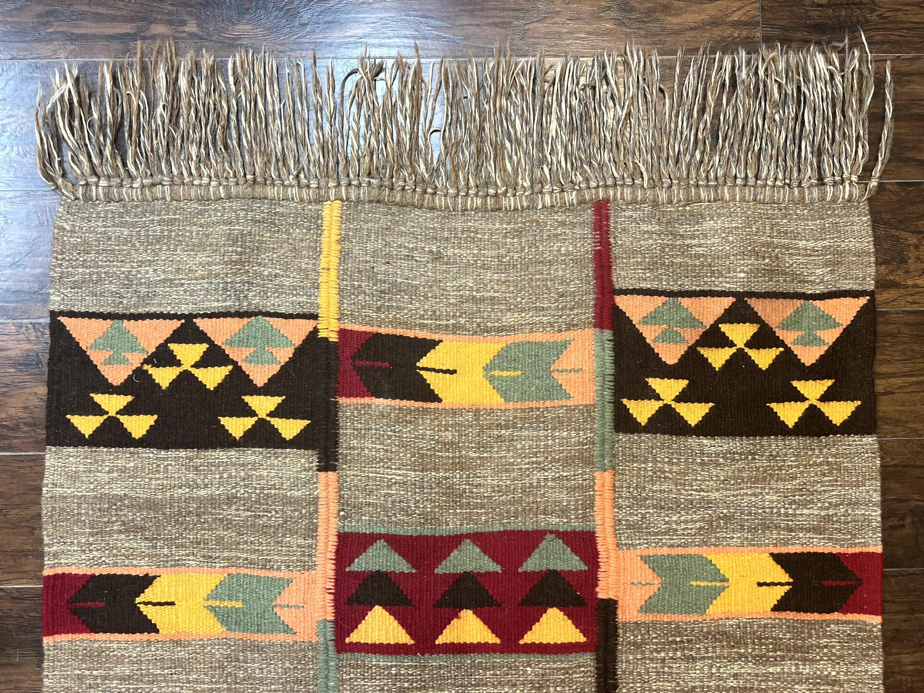 South American Flatweave Rug, Gray, Handmade Vintage Wool Bohemian Blanket - Jewel Rugs