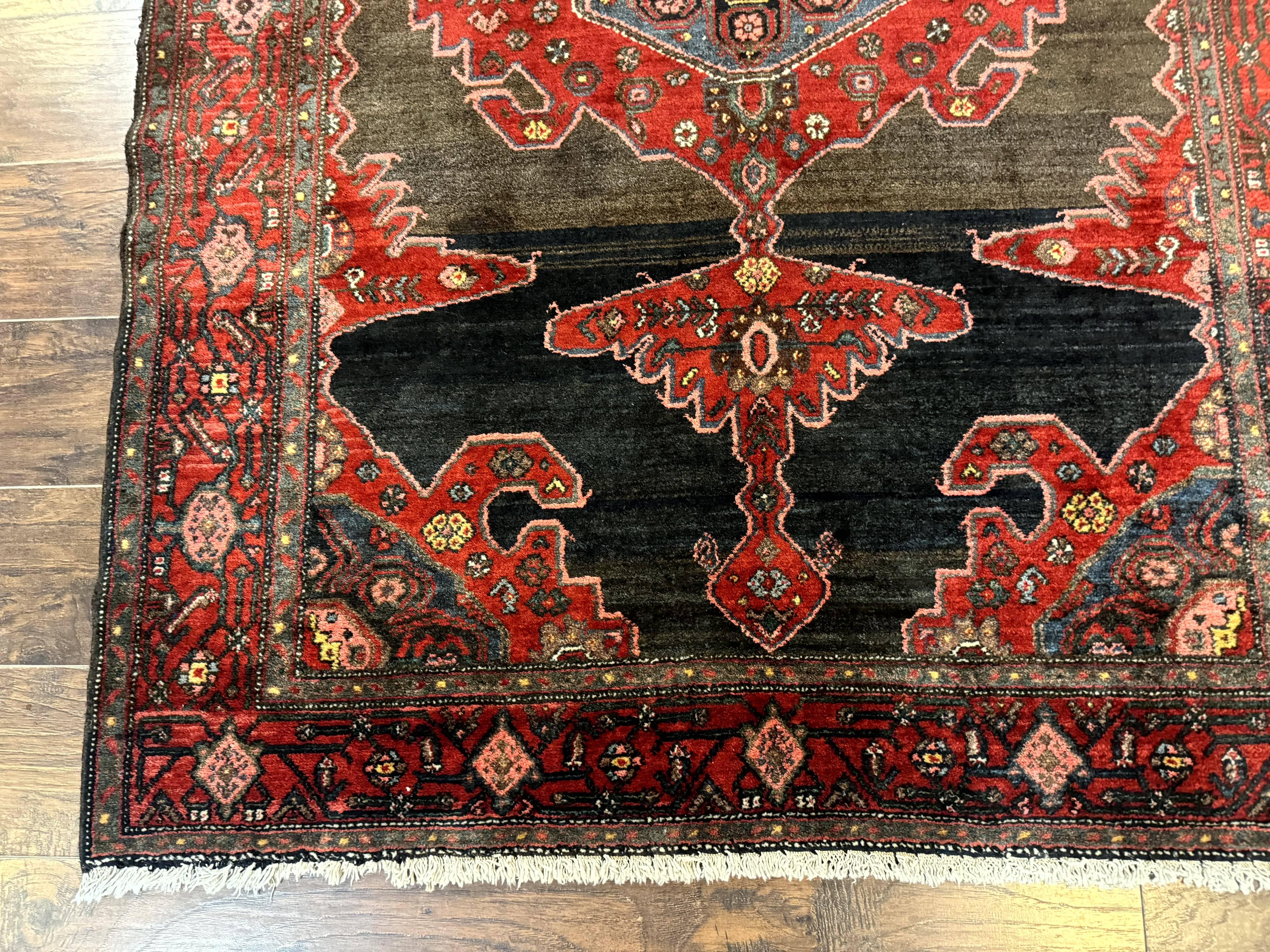 Antique Persian Tribal Rug 5x7, Geometric Wool Carpet, Kurdish Senneh Rug - Jewel Rugs