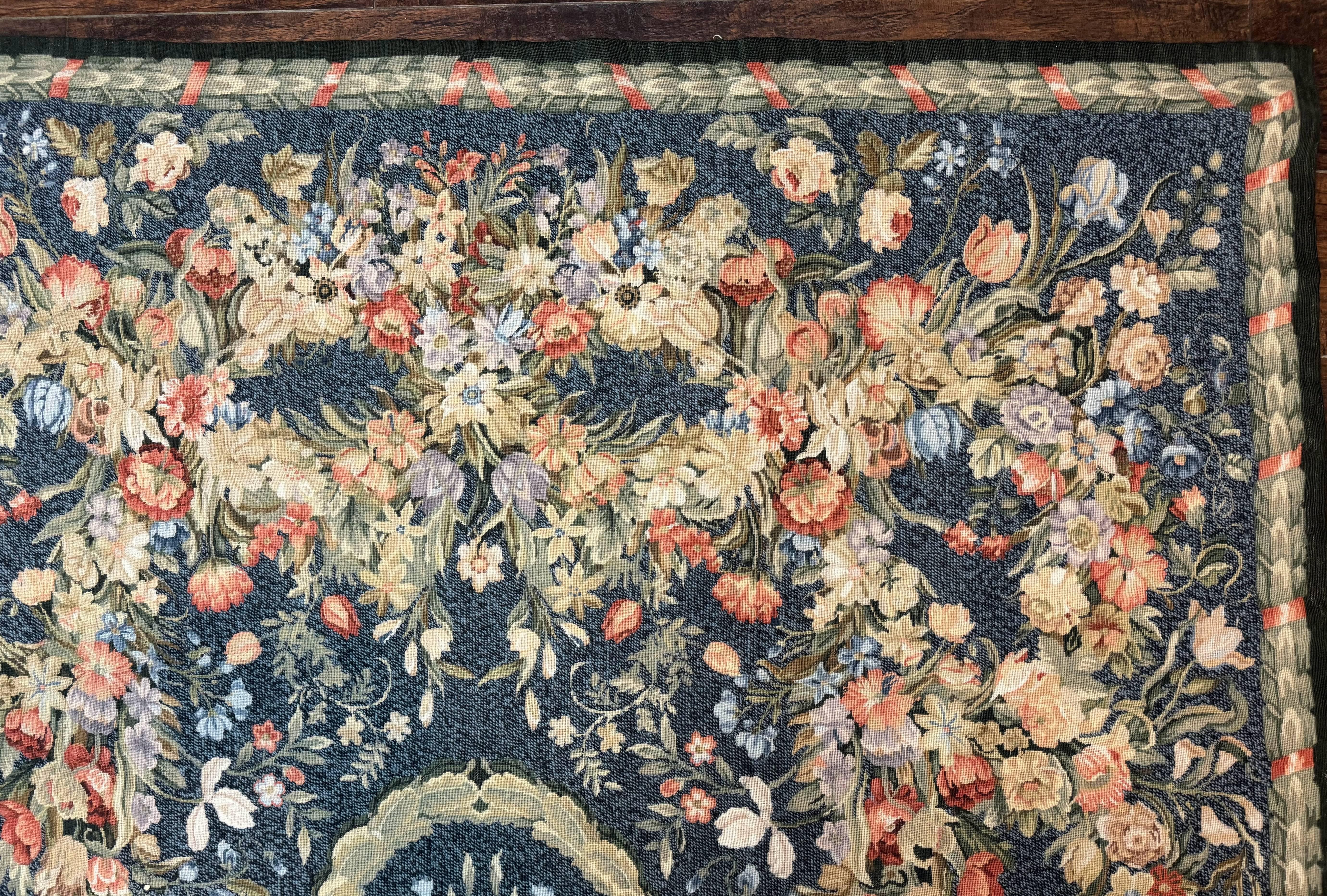 Needlepoint Rug 6x9, Petitepoint Area Rug, Floral Bouquets, European Aubusson French Design, Wool - Jewel Rugs