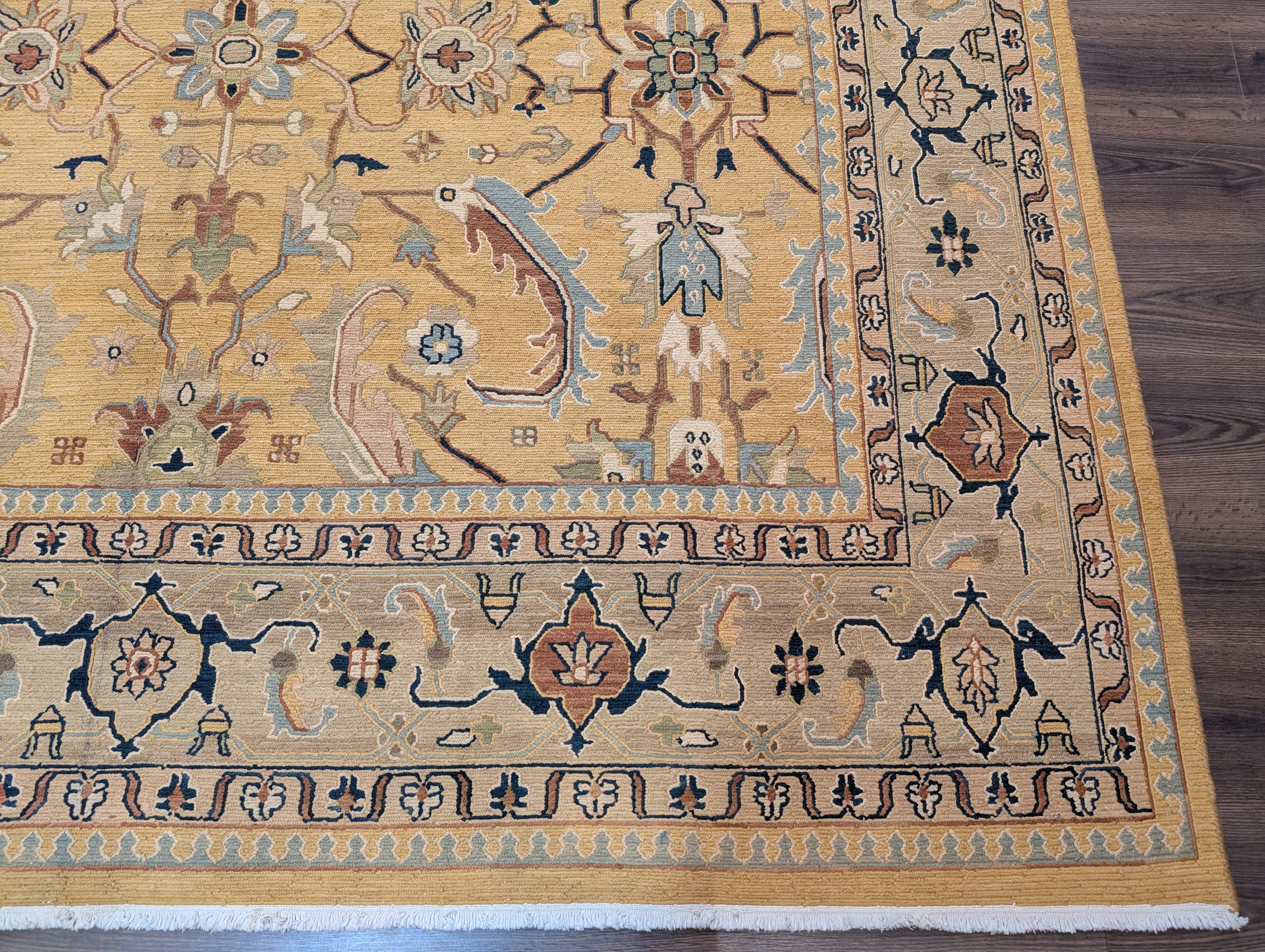 Indian Sultanabad Soumak Kilim 9x11, Hand-Woven Wool Light Yellow Carpet - Jewel Rugs