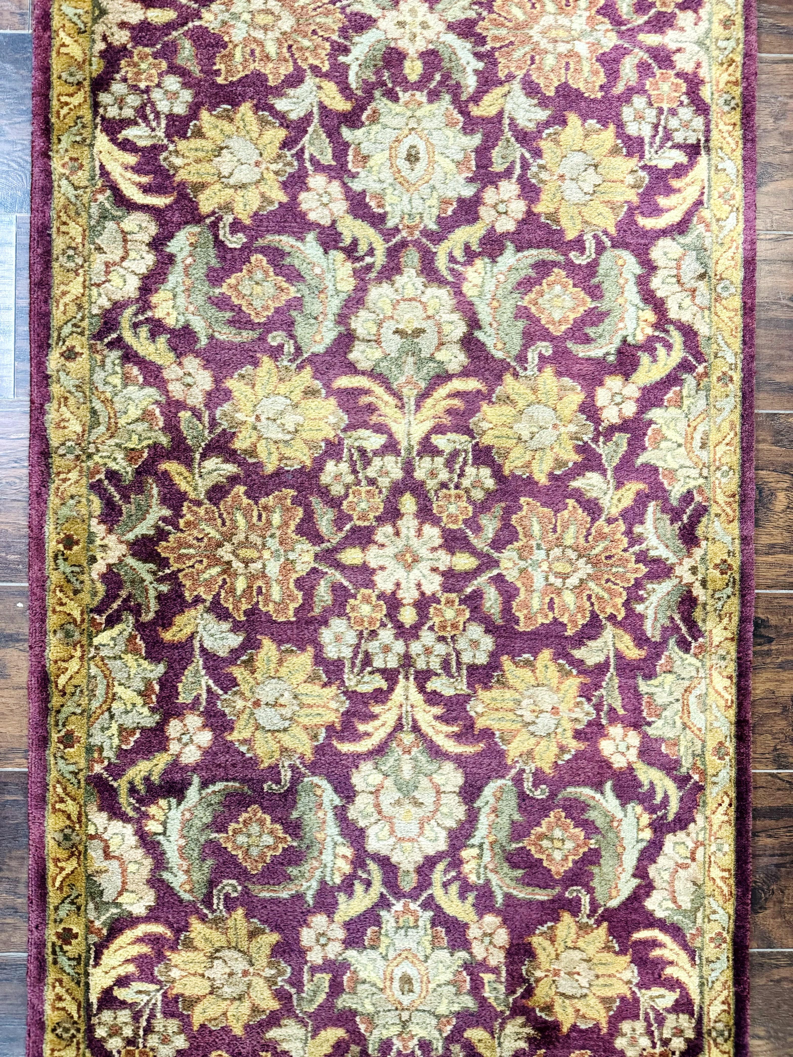 Indian Agra Runner Rug 2.6 x 17.5, Long Runner Rug for Hallway, Floral Handmade - Jewel Rugs