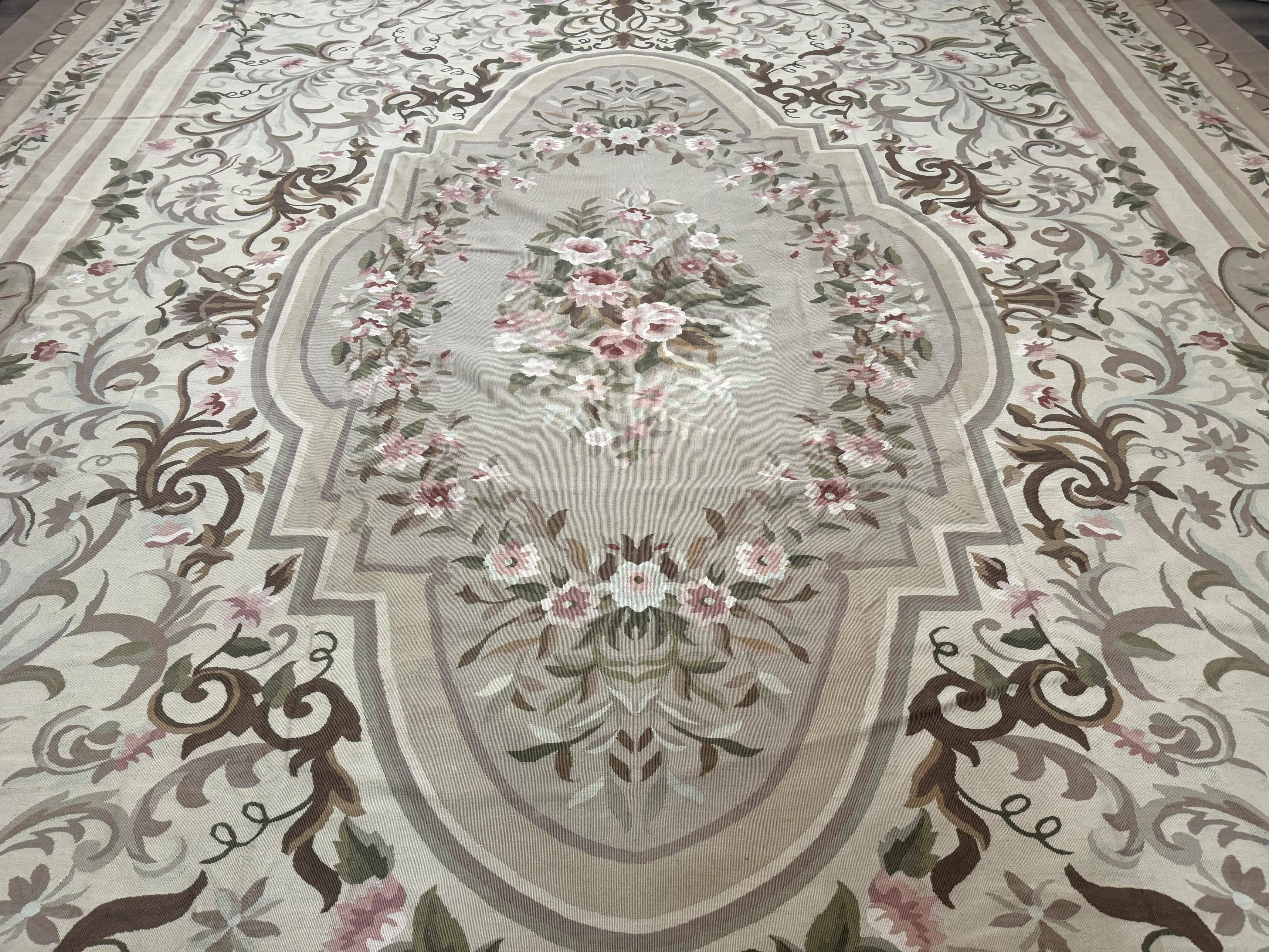 Palace Sized Aubusson Rug 13 x 20, Flatweave Aubusson Weave, Oversized Rug, European French Elegant Design - Jewel Rugs