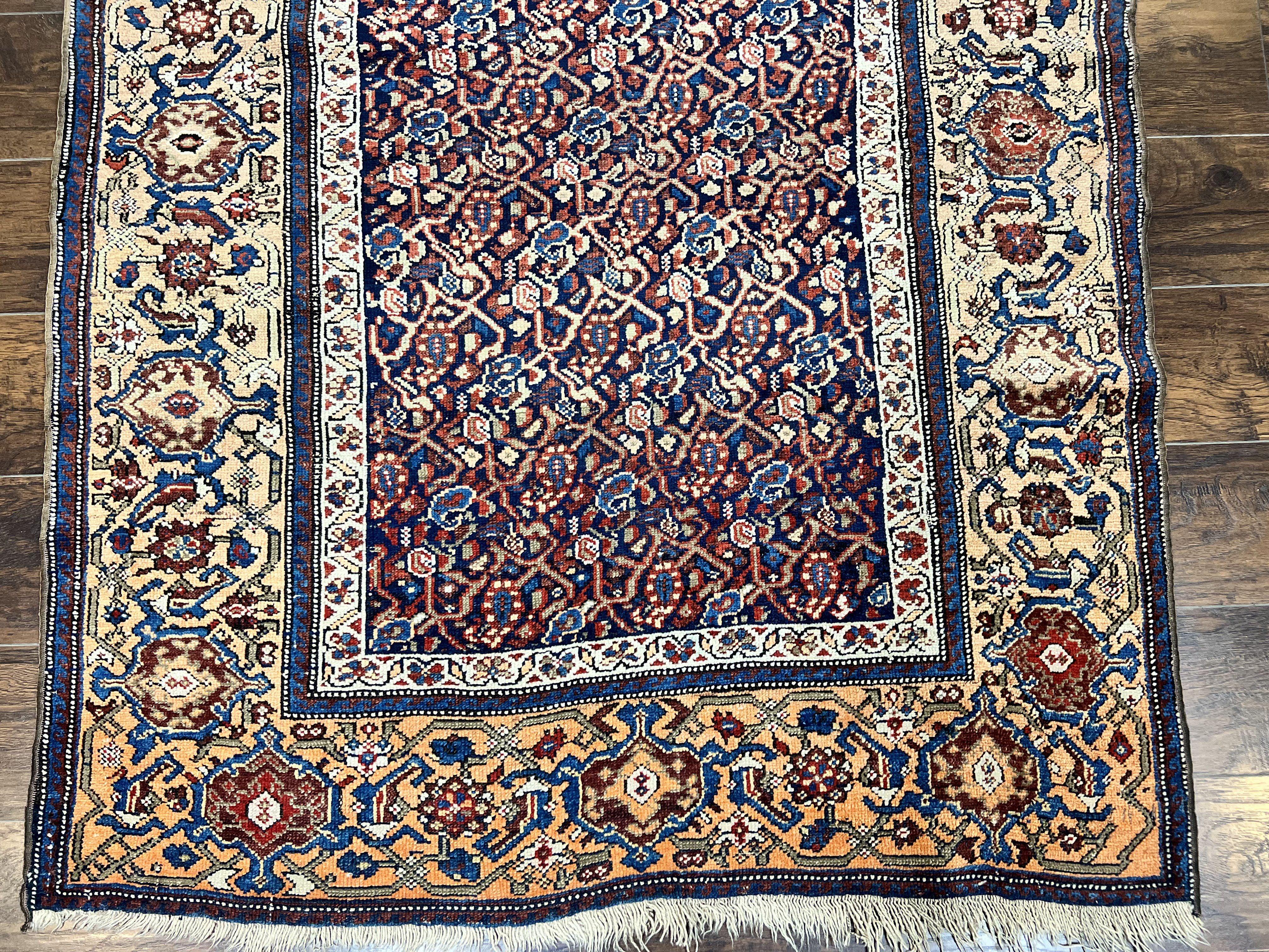 Persian Senneh Rug 4x8, Wool Hand Knotted Antique Kurdish Carpet, Navy Blue Oriental Area Rug, 4 x 8 Rug - Jewel Rugs