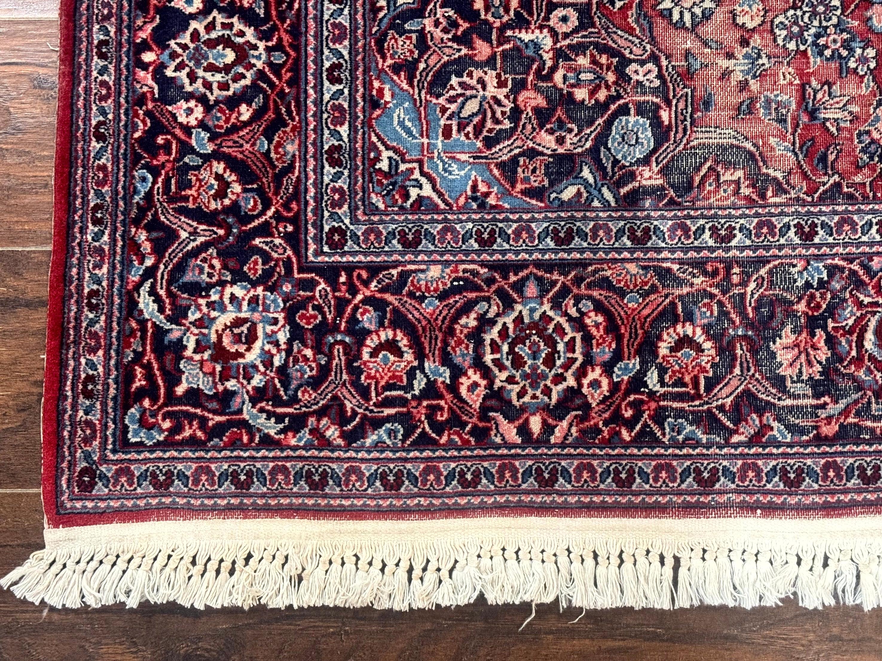 Antique Persian Kashan Rug 4x7, Red and Navy Blue, Floral Medallion, Traditional Oriental Carpet, Medium Low Pile - Jewel Rugs