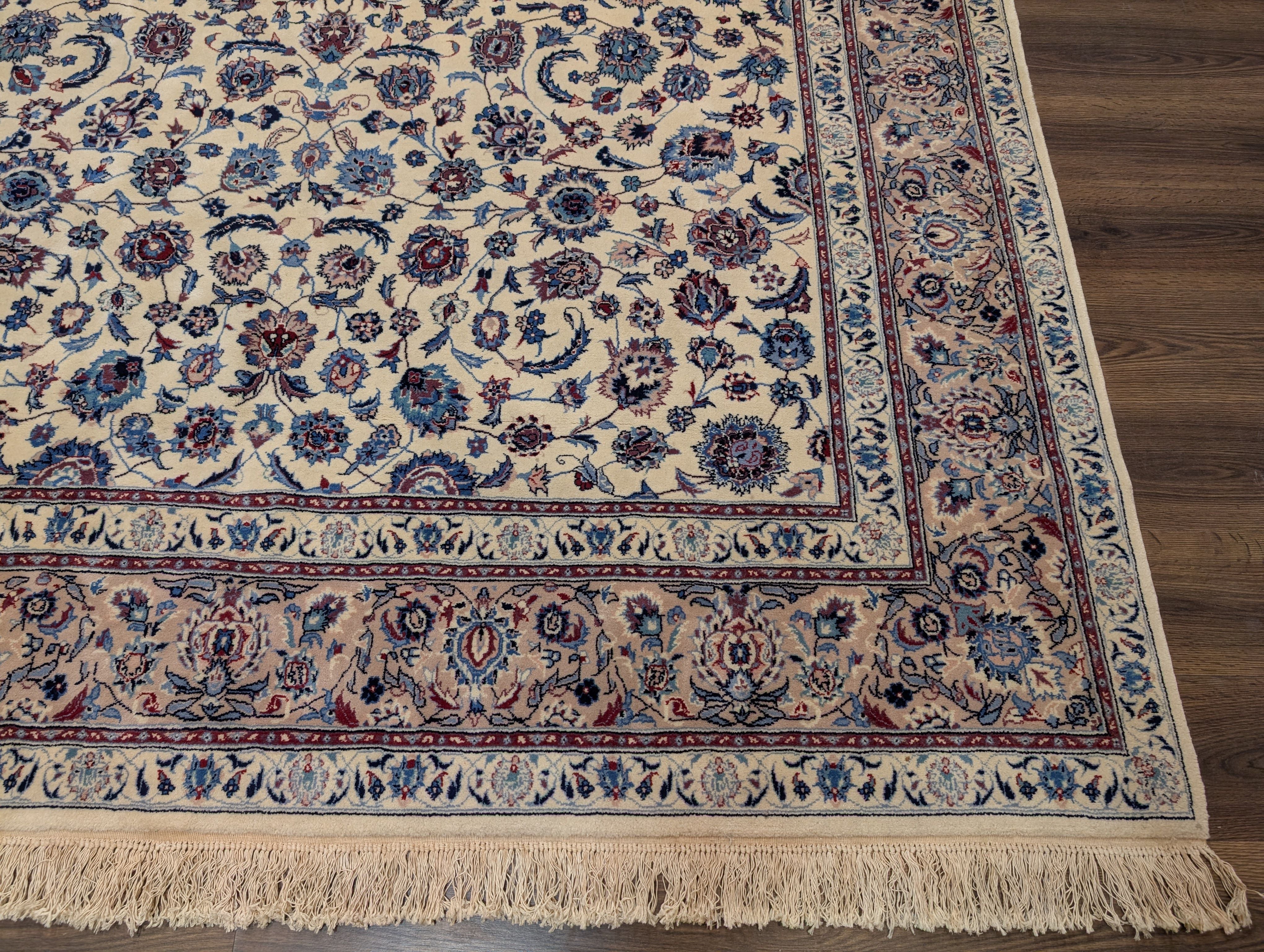 Sino Persian Rug 8x10, Ivory and Blue, Fine Hand Knotted Traditional Oriental Carpet 210 KPSI - Jewel Rugs