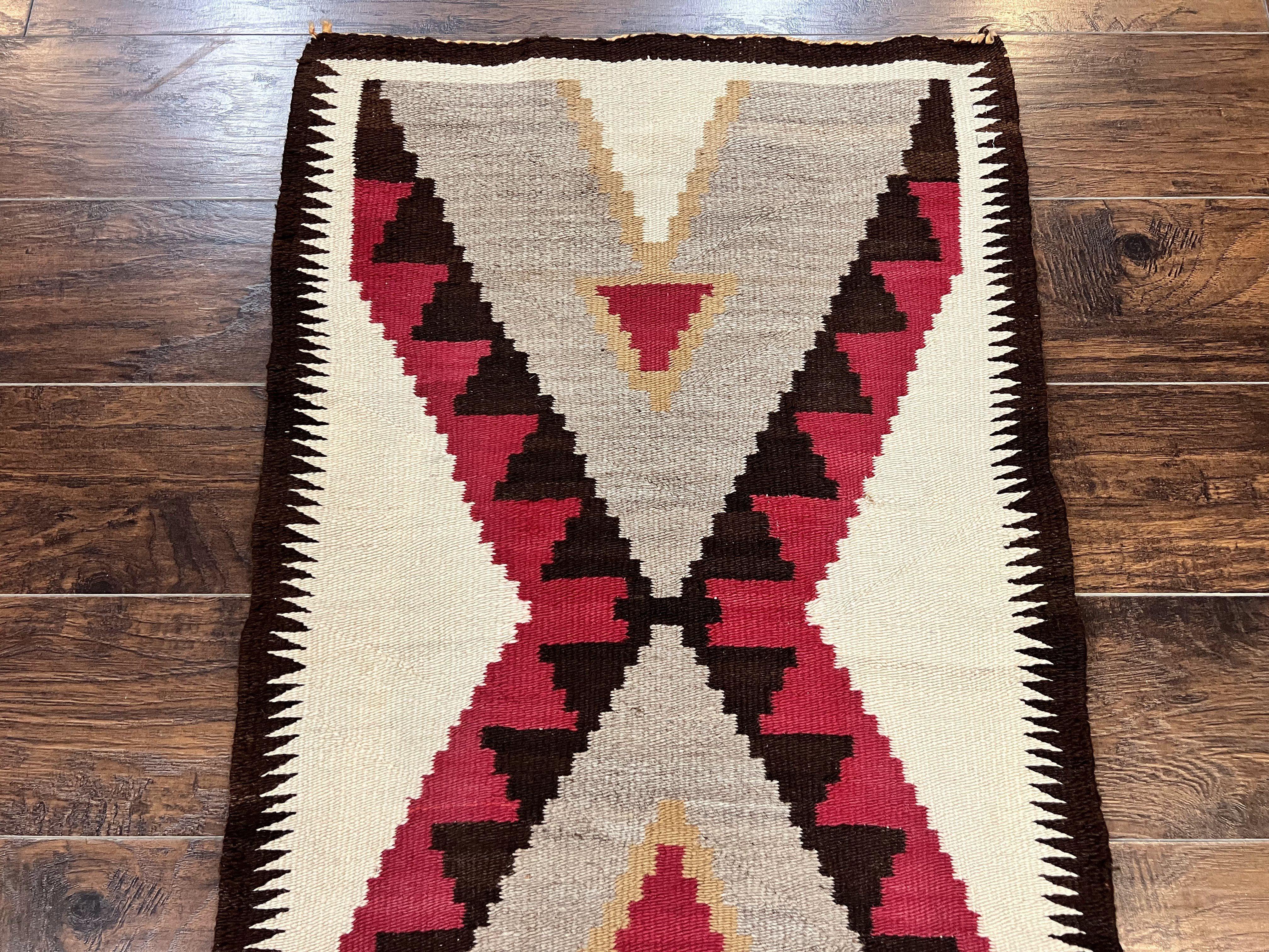 Antique Navajo Rug 2x4, Collectible Native American Wool Handmade Rug, Ivory Black Red Gray, Vintage Navajo Textile - Jewel Rugs