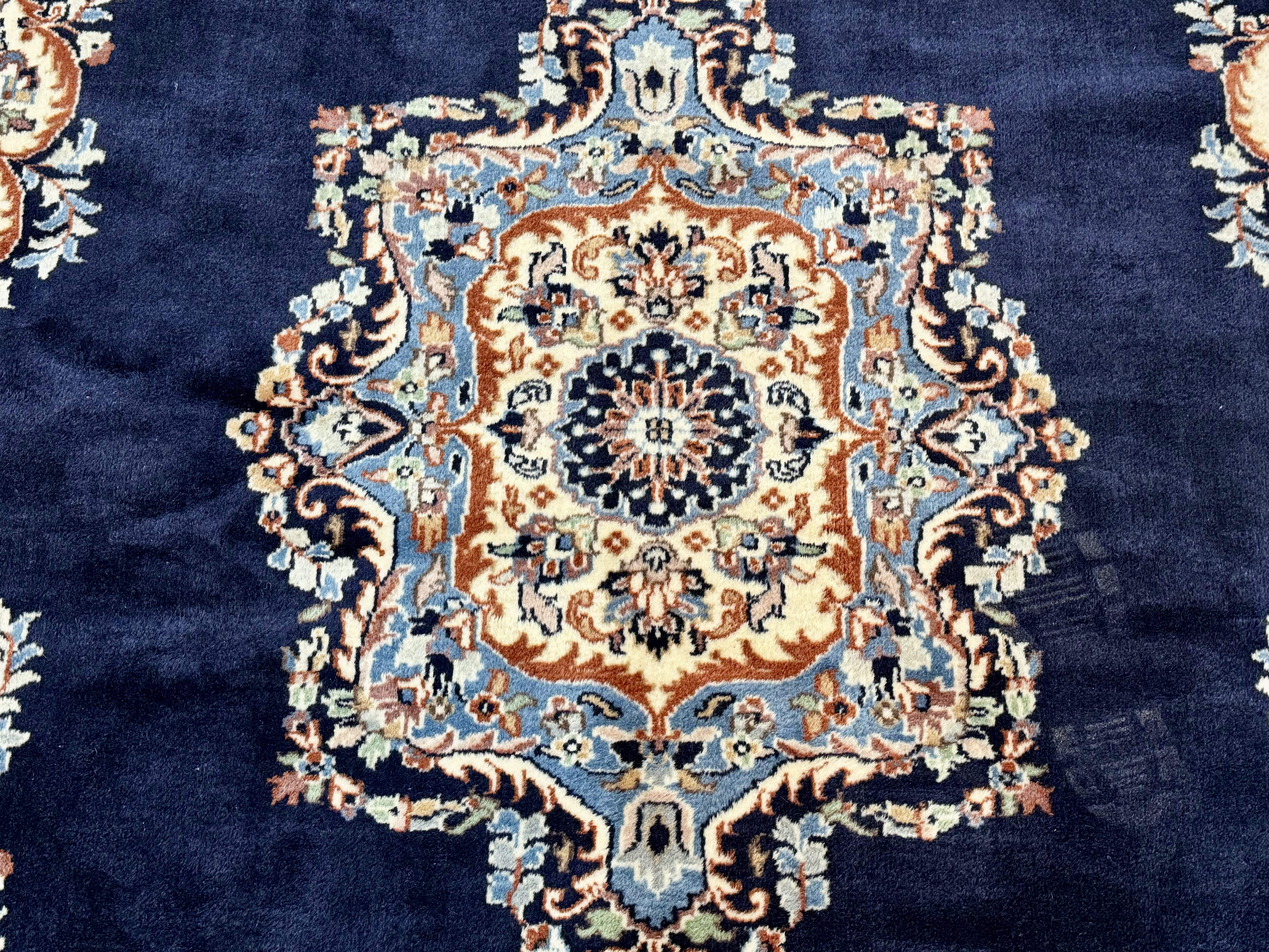 Indo Persian Kerman Rug 6x9 – Navy and Light Blue Hand-Knotted Wool Vintage Carpet - Jewel Rugs