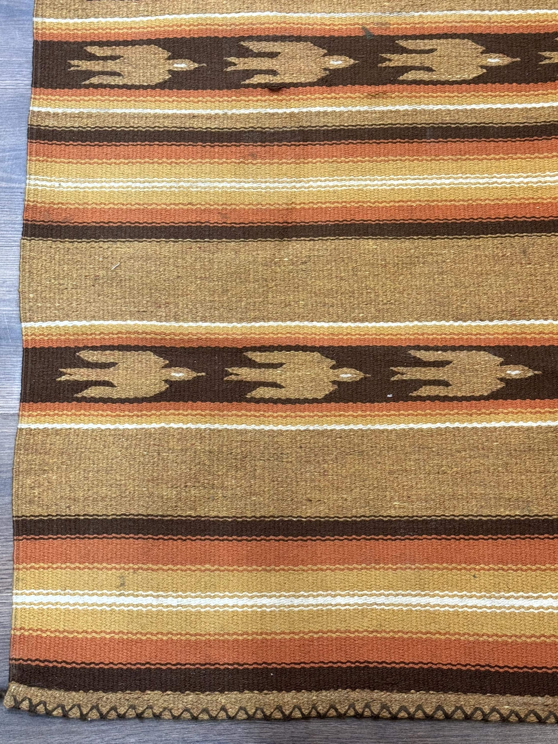 South American Rug Blanket 2.7 x 5.6, Wool, Handmade, Navajo Design, Orange Brown - Jewel Rugs