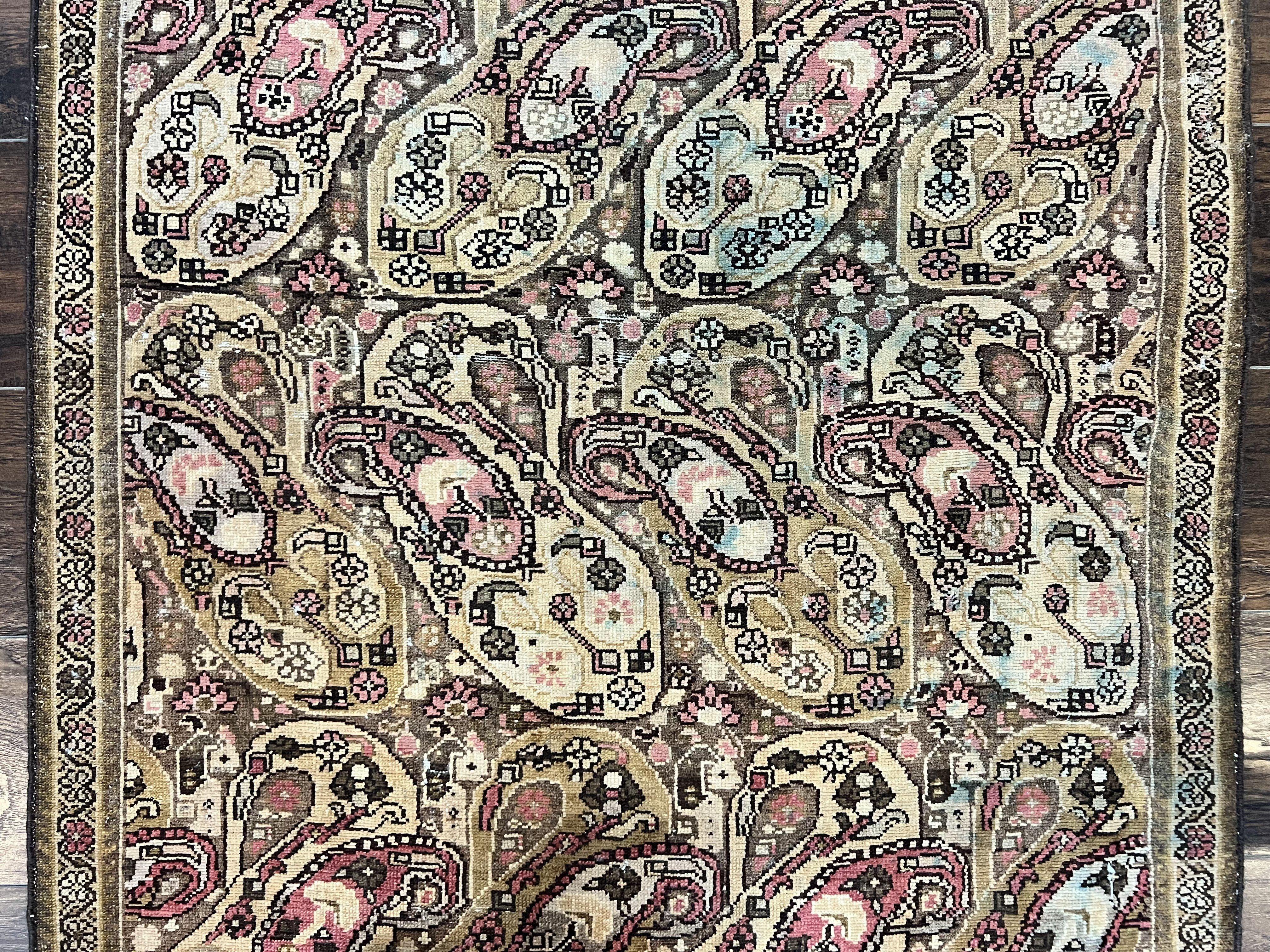 Antique Persian Malayer Runner Rug 3x16, Repeated Boteh Paisley Design, Rare Rug, 1920s Antique Oriental Carpet, Wool Handmade Hand Knotted 3 x 16 ft Rug - Jewel Rugs