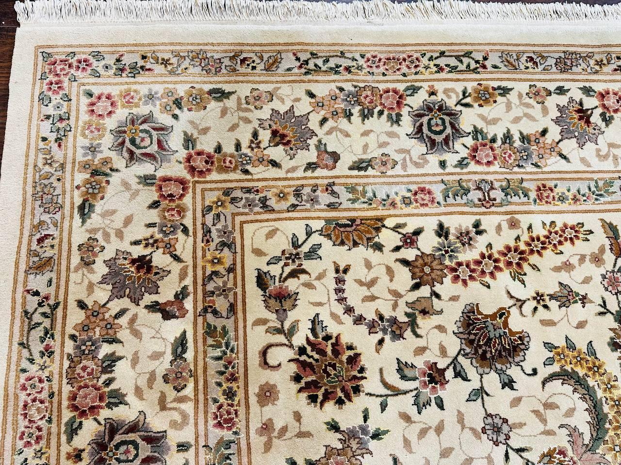 Pak Persian Rug 9x11, Ivory, Floral Allover, Handmade Vintage Wool Rug - Jewel Rugs