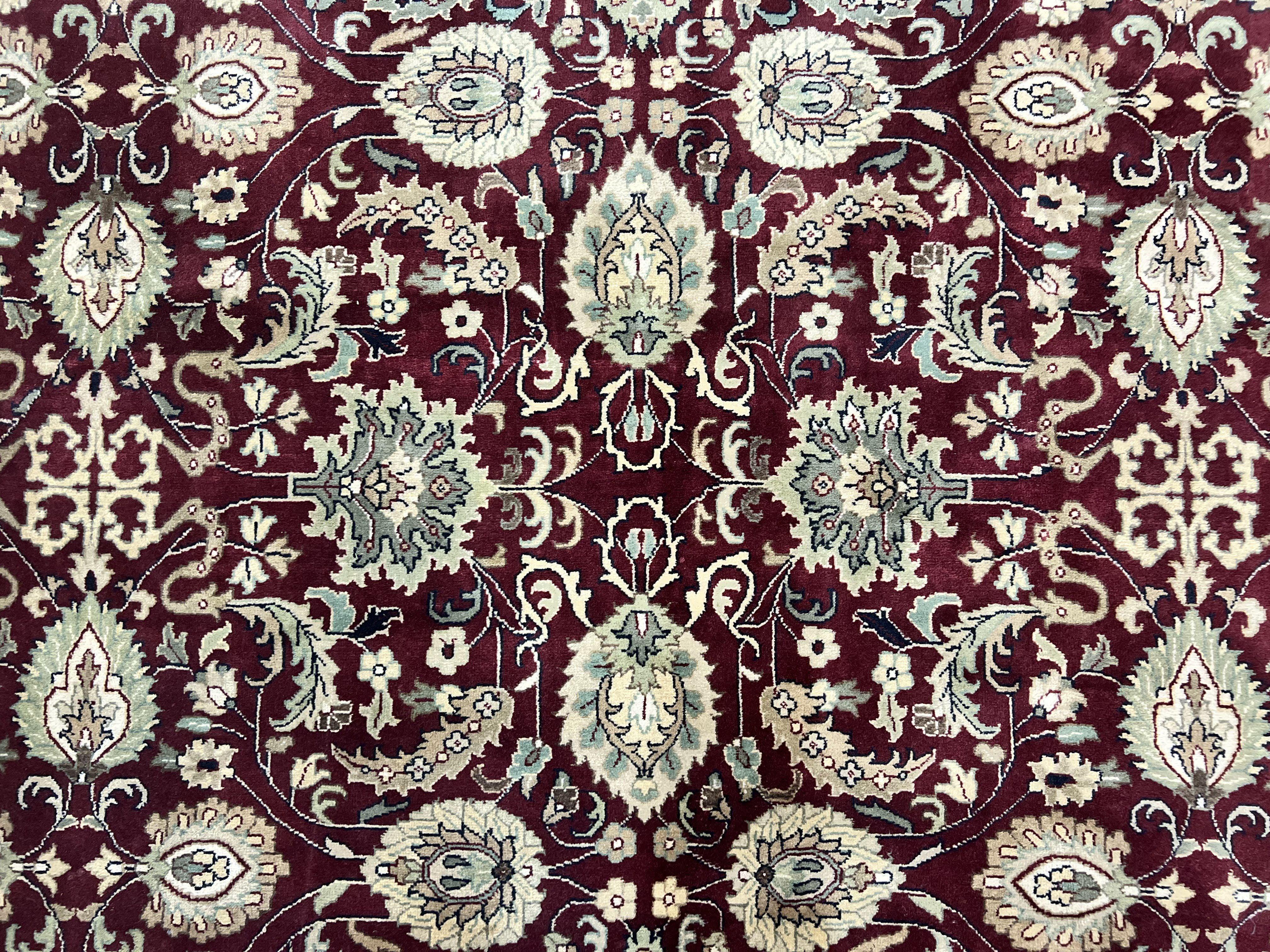 Indo Persian Rug 10x14, Floral Allover, Maroon, Handmade Hand Knotted VIntage Wool Rug, Large Oriental Carpet - Jewel Rugs
