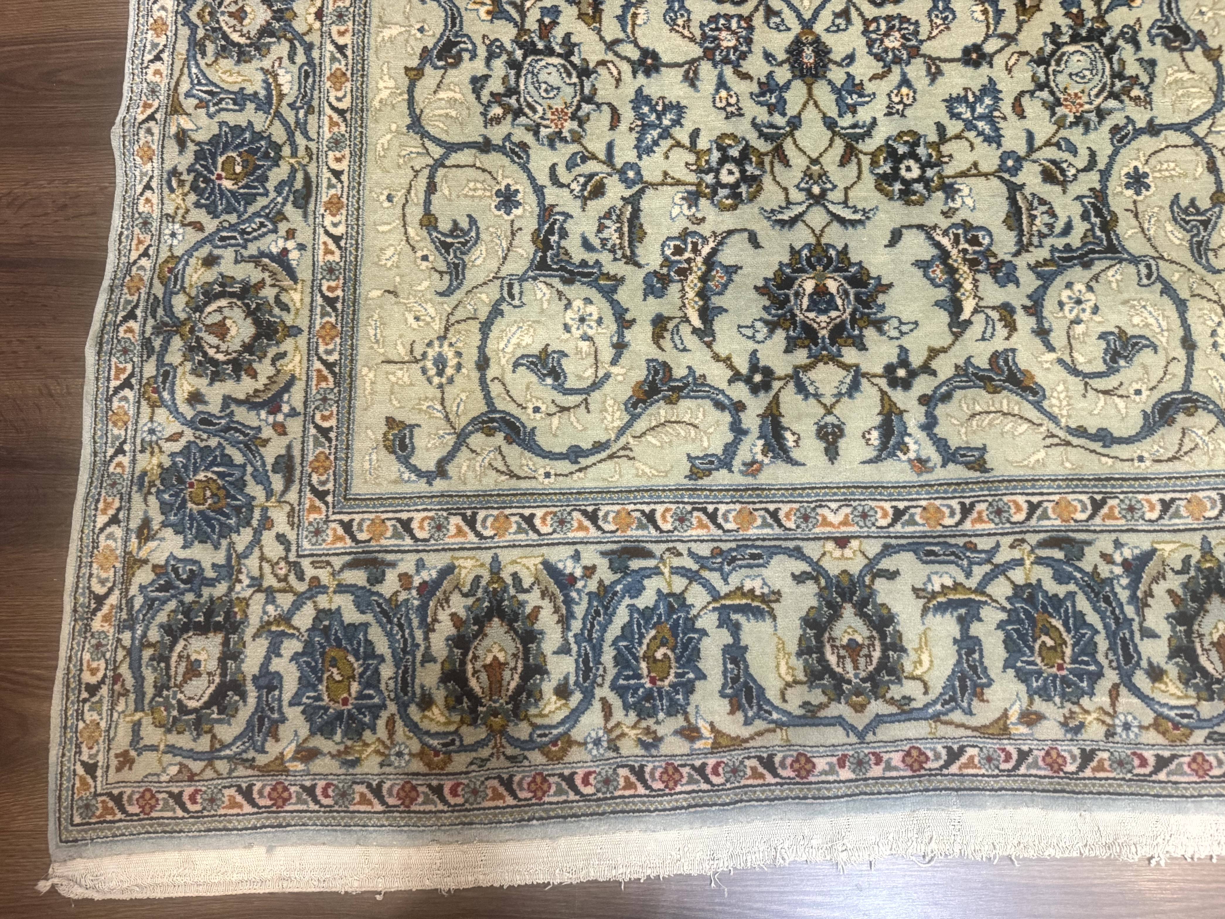 Persian Kashan Rug, Unique Colors, 225 KPSI, Light Green and Light Blue - Jewel Rugs