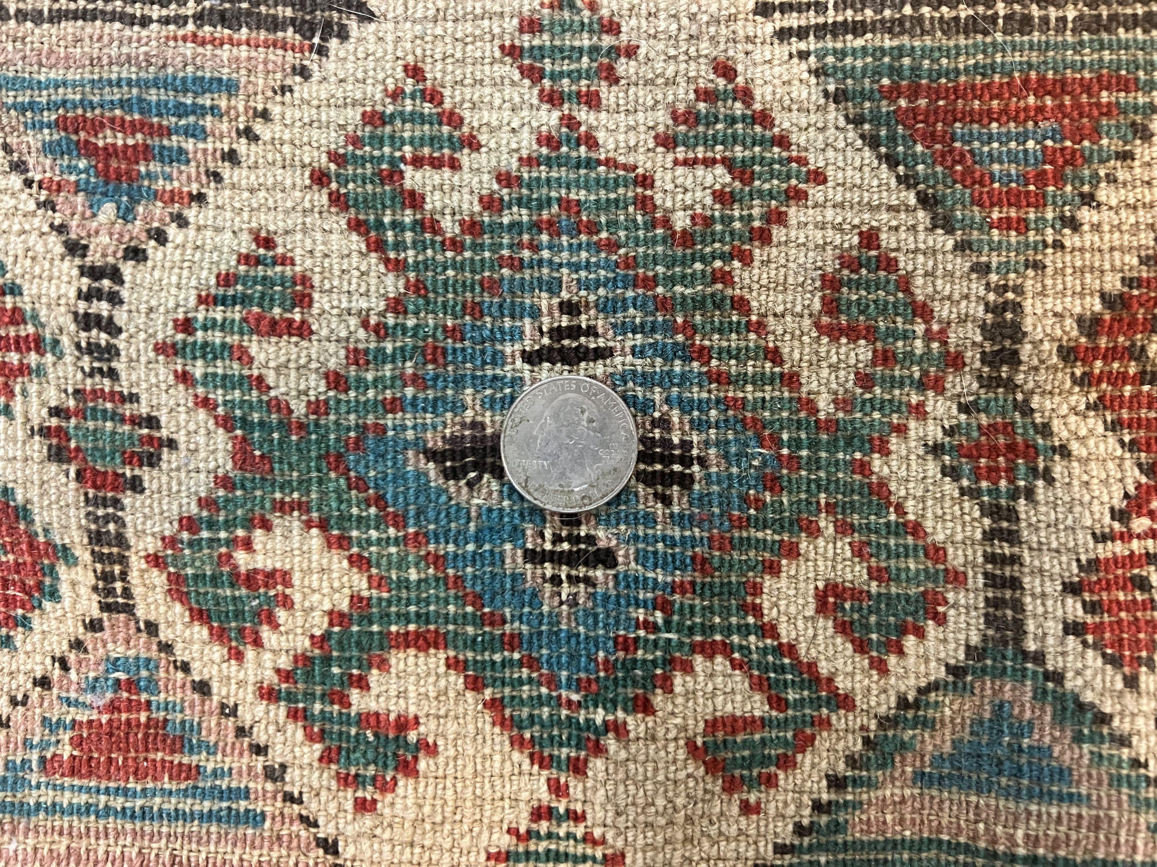 Caucasian Kazak Runner Rug 3.6 x 8, Wool Hand Knotted Antique 1880s Carpet, Ivory & Multicolor Stripes Oriental Runner Rug, Hallway Rug - Jewel Rugs