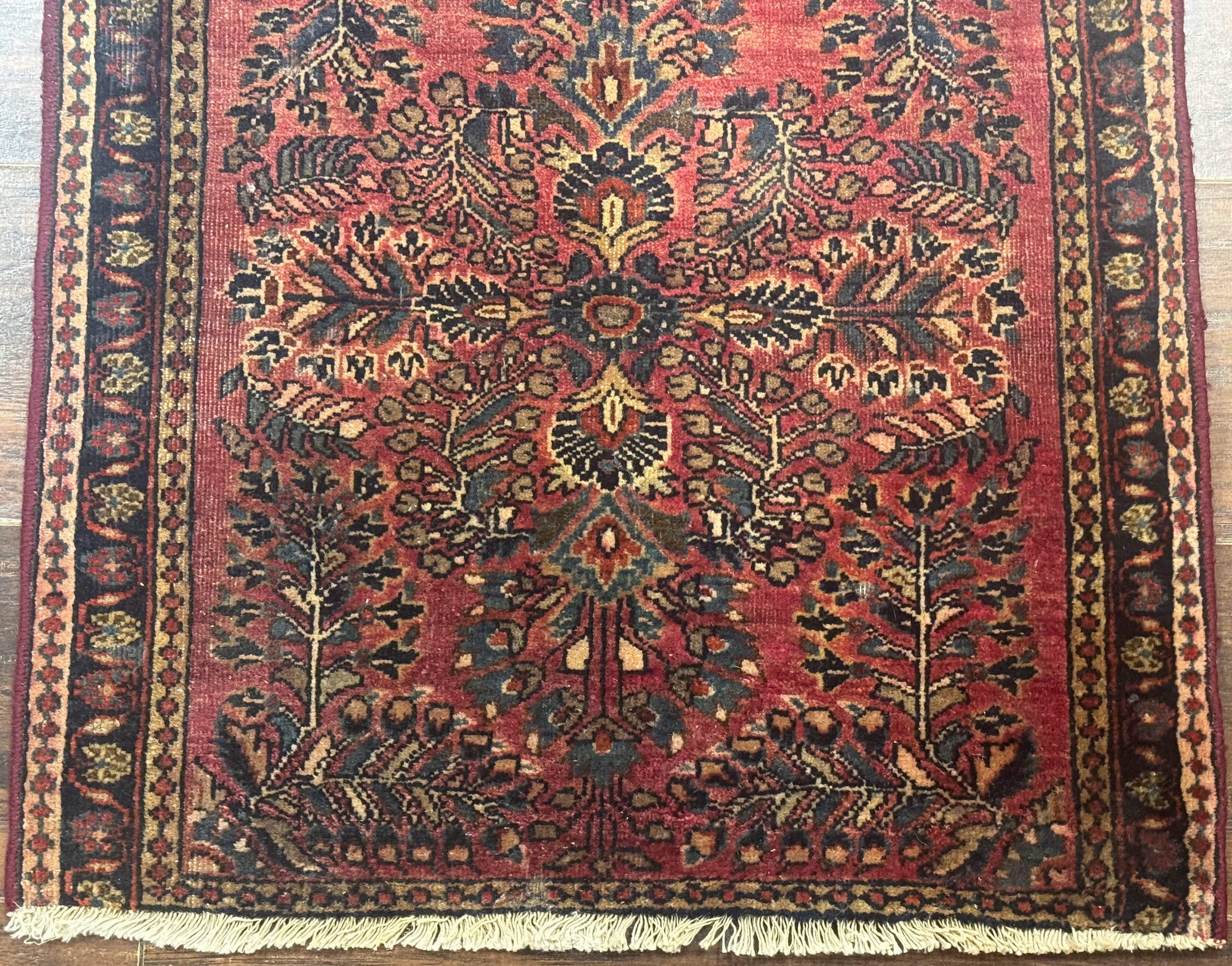Persian Sarouk Rug 2x2, Small Antique Wool Scatter Rug, Red - Jewel Rugs