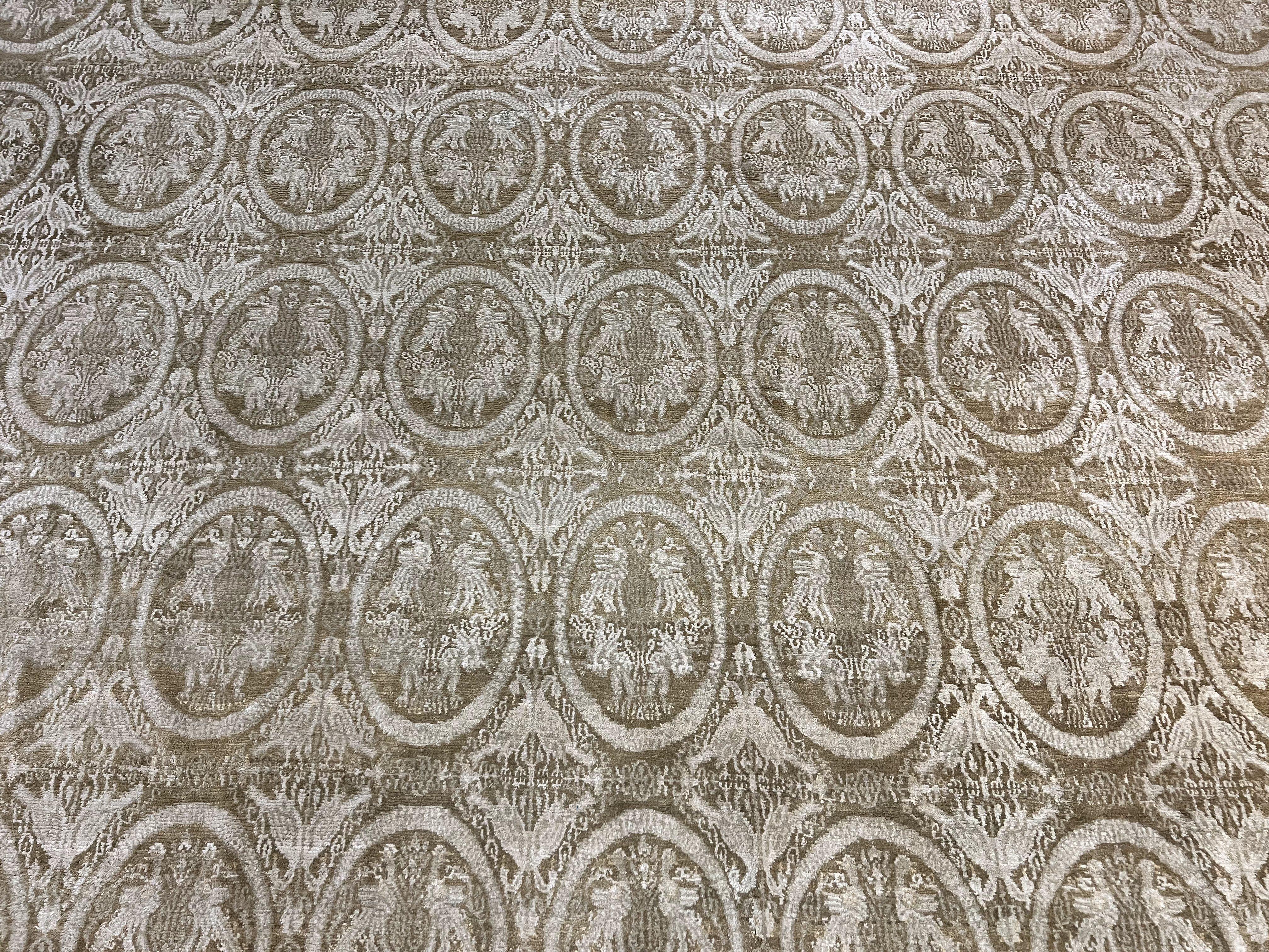 Tibetan Rug 12x15, Wool Hand Knotted Carpet, Odegard Rug, Birds, Olive Green, 12 x 15 Oversized Handmade Contemporary Area Rug, Extra Large - Jewel Rugs