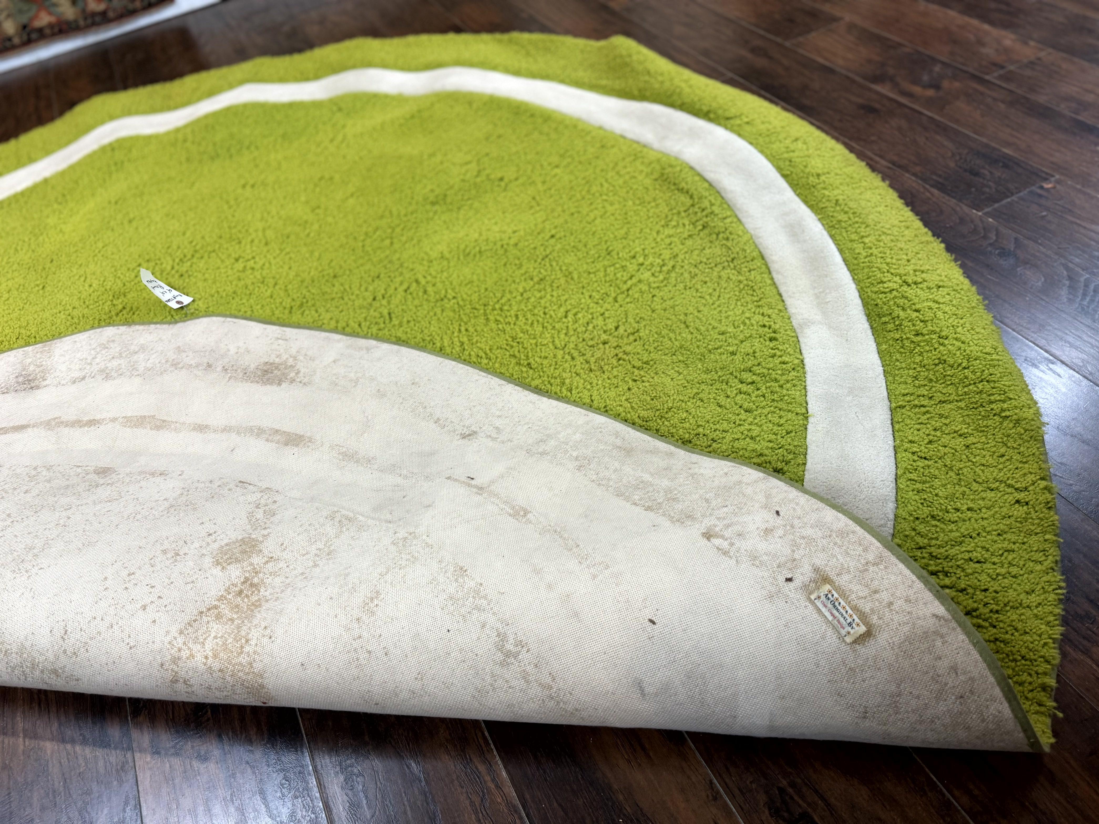 Large Round Rug 9x9, Vintage Retro Design, Lime Green - Jewel Rugs