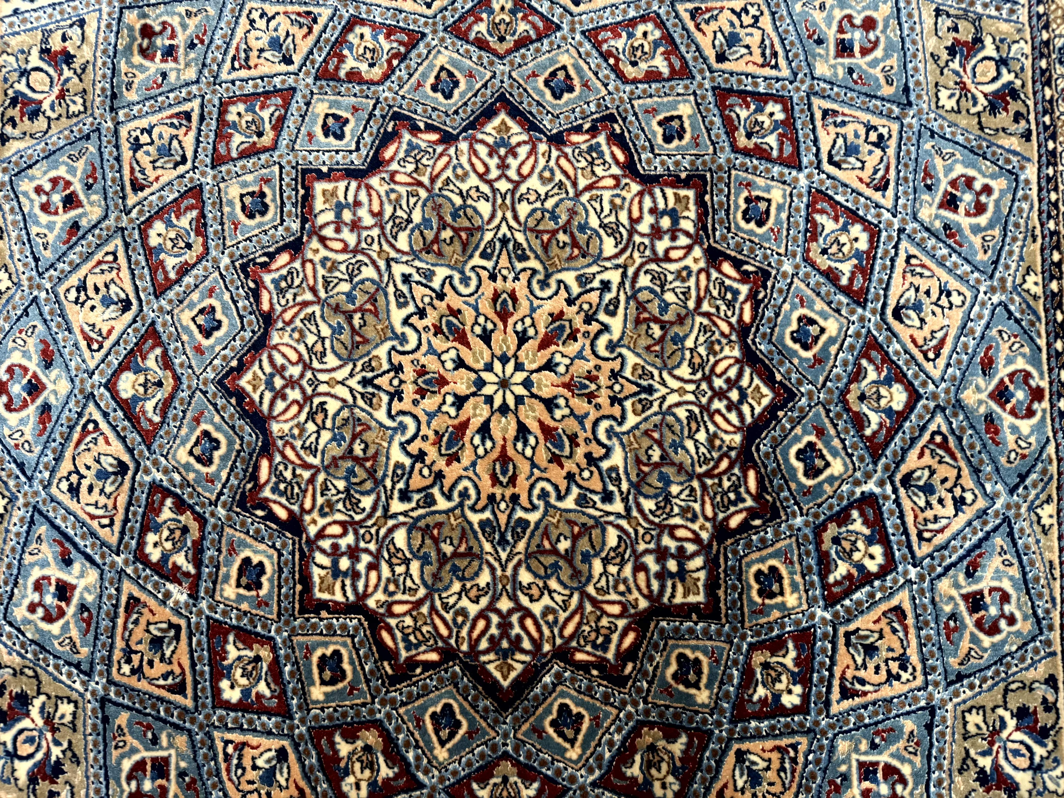 Persian Nain Rug 5x7, Very Fine 500 KPSI, Ivory and Blue, Dome Design, Wool & Silk - Jewel Rugs