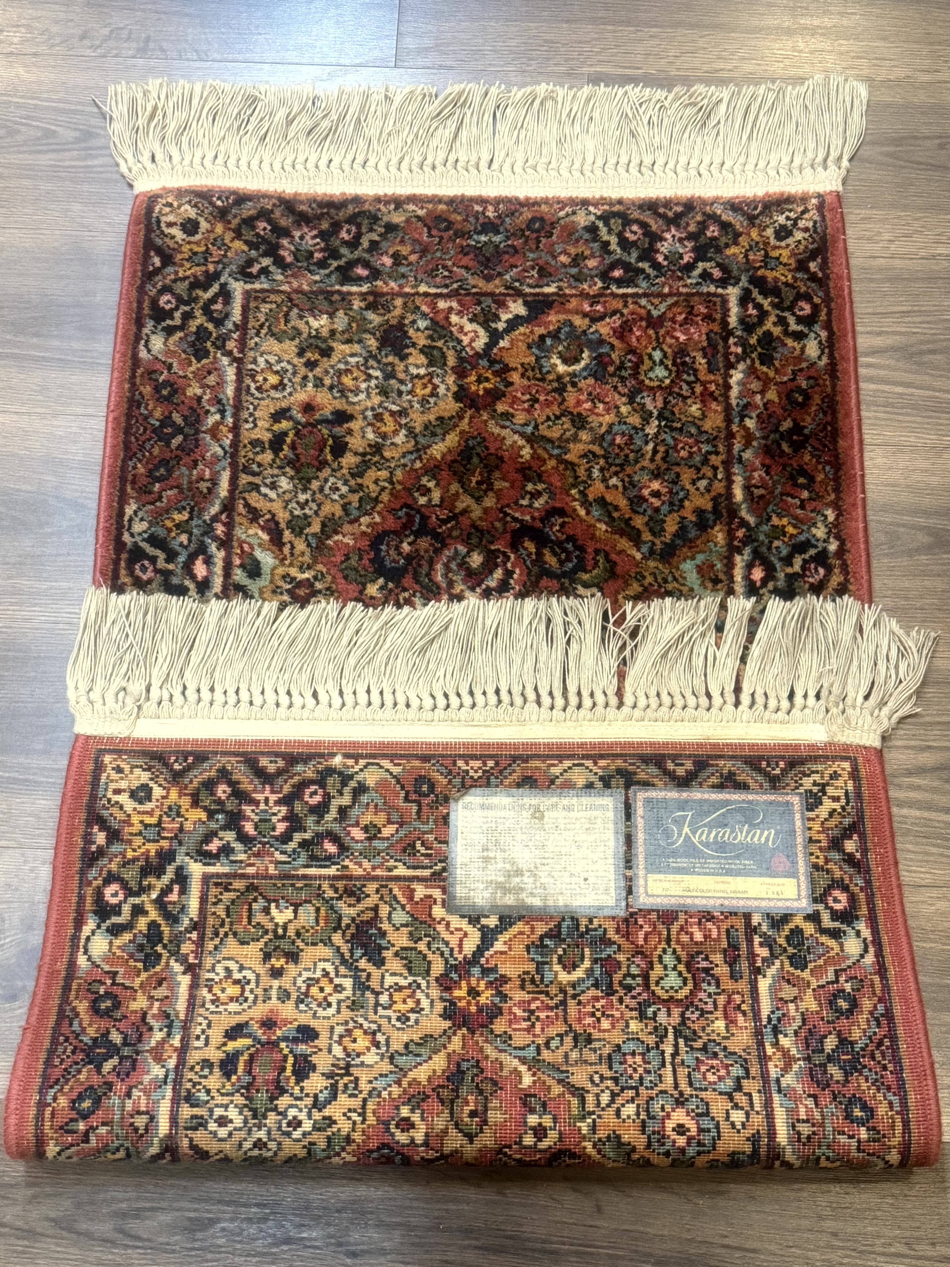 Karastan Rug 2x4 Multicolor Panel Kirman #717, Original 700 Series, Wool Pile Vintage Discontinued - Jewel Rugs