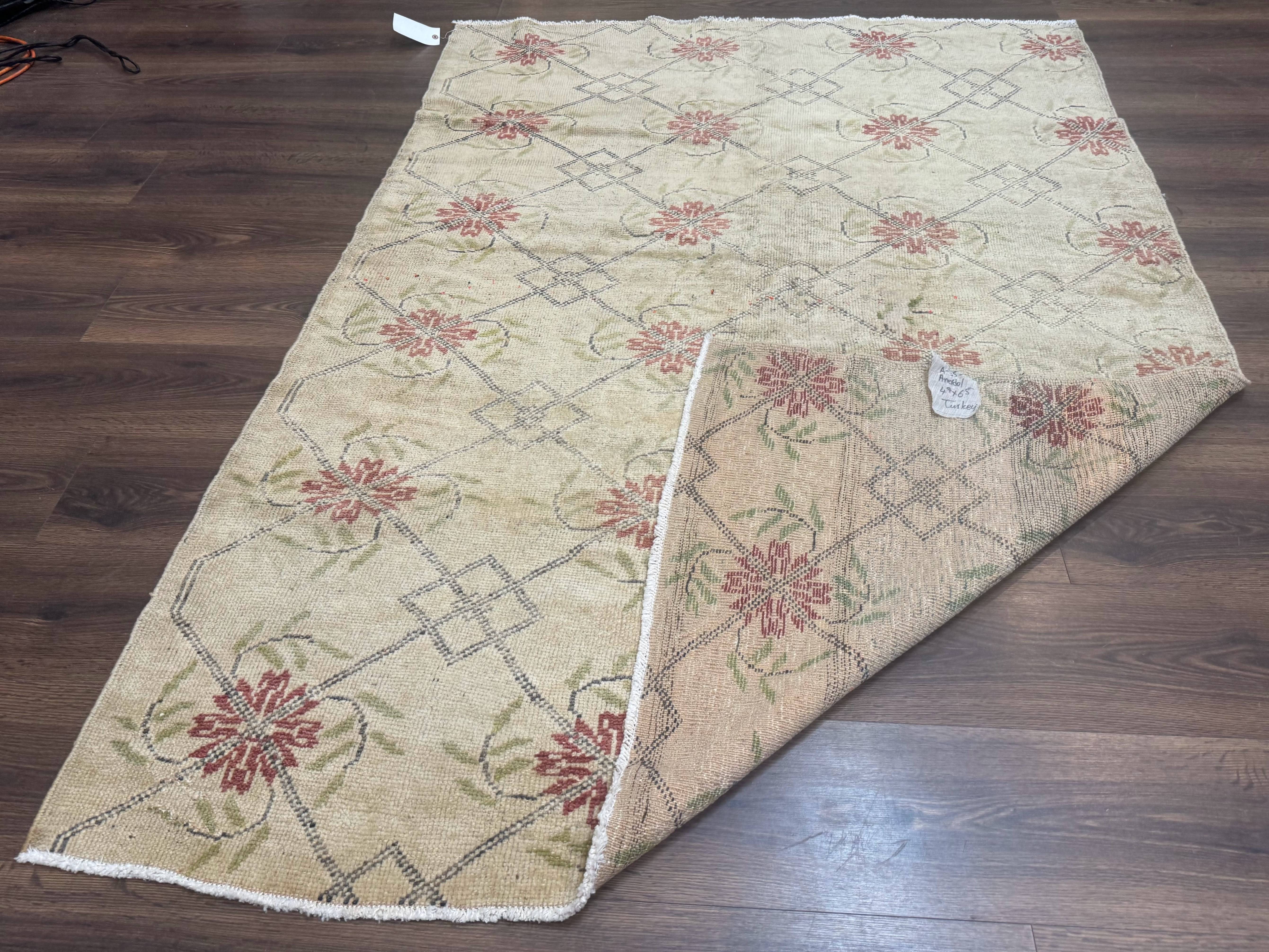 Turkish Rug 5x6, Oushak Carpet, Beige - Jewel Rugs