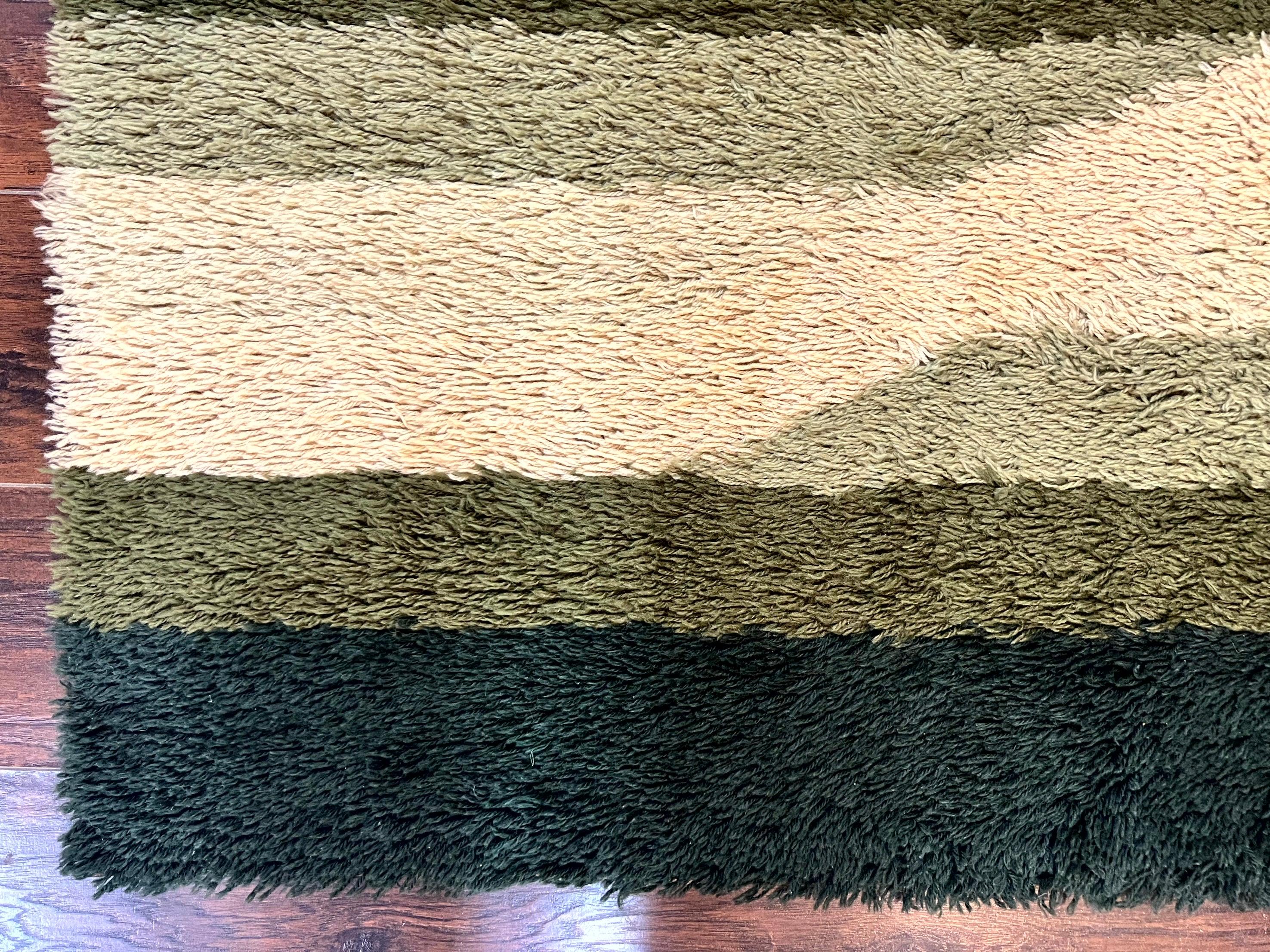 Danish Rya Shag Rug 4x6, Green, Abstract Design, EGE Rya, Vintage Retro Carpet, Mid Century Rya - Jewel Rugs