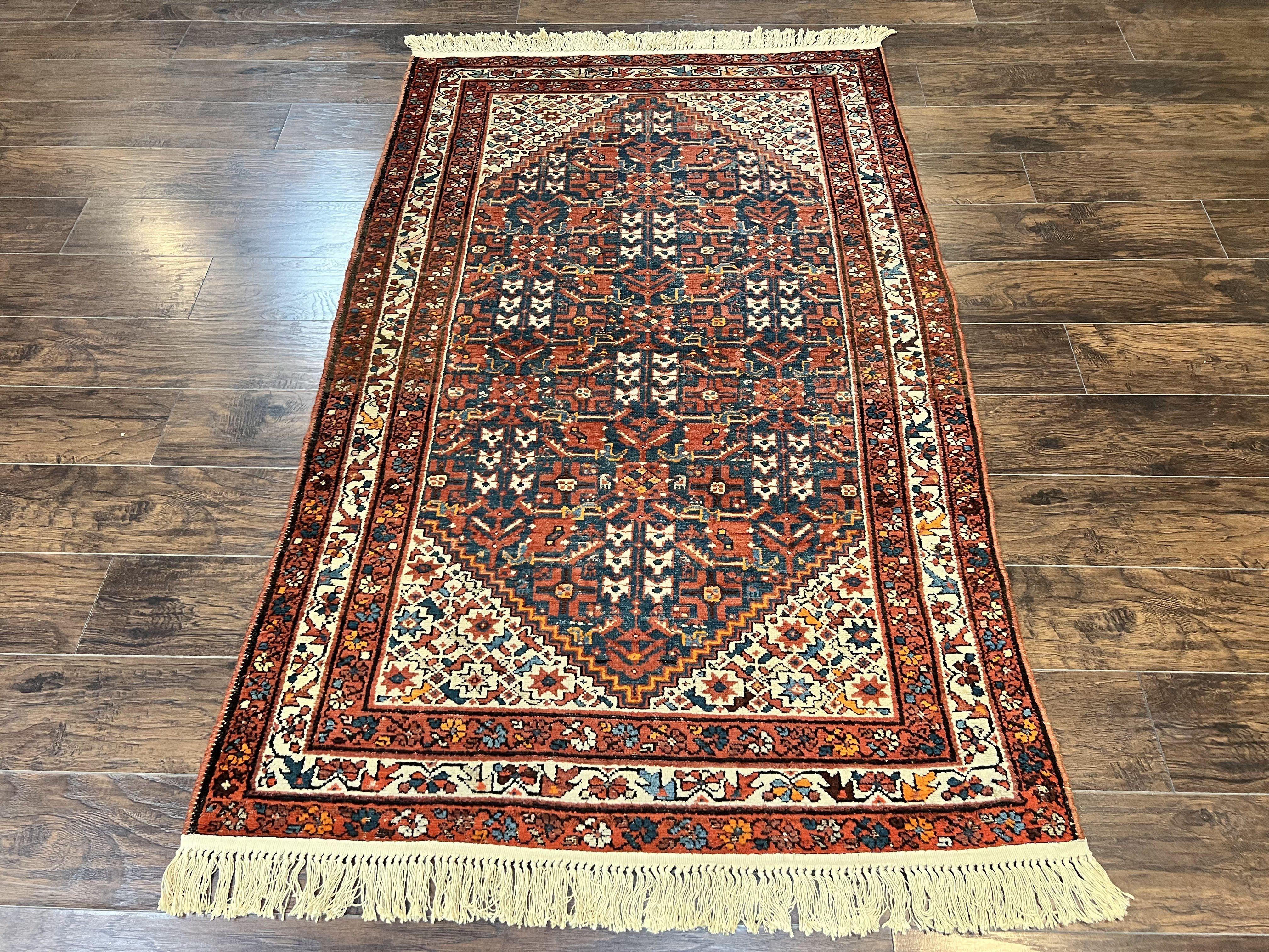 Persian Malayer Rug 4x7, Tribal Rug, Geometric, Antique Oriental Carpet, Red Blue Cream, Boho Rug, Hand Knotted Wool Rug - Jewel Rugs