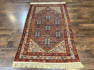 Persian Malayer Rug 4x7, Tribal Rug, Geometric, Antique Oriental Carpet, Red Blue Cream, Boho Rug, Hand Knotted Wool Rug