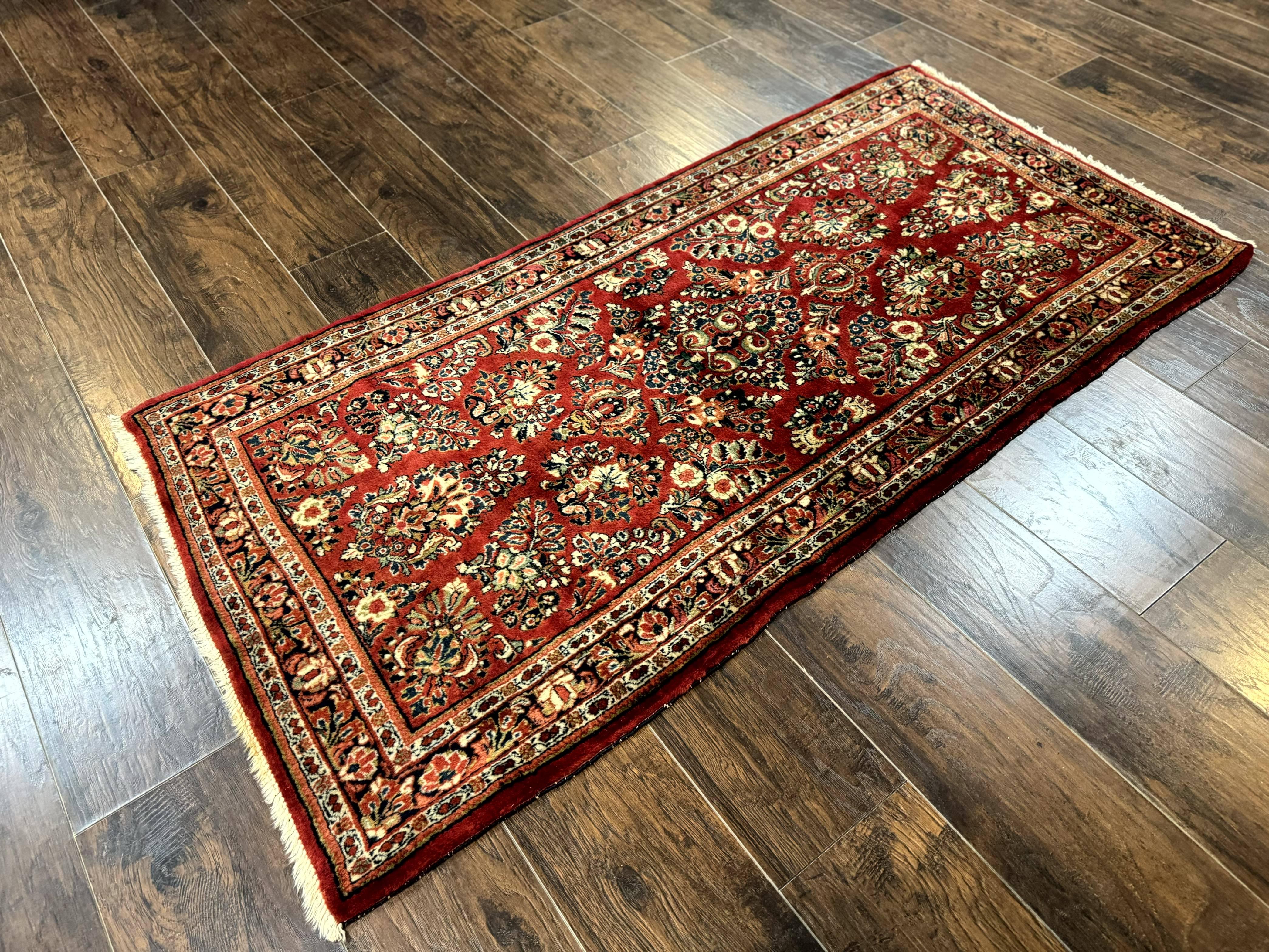 Red Persian Sarouk Rug 3 x 5.8, Antique Wool Carpet, 210 KPSI - Jewel Rugs