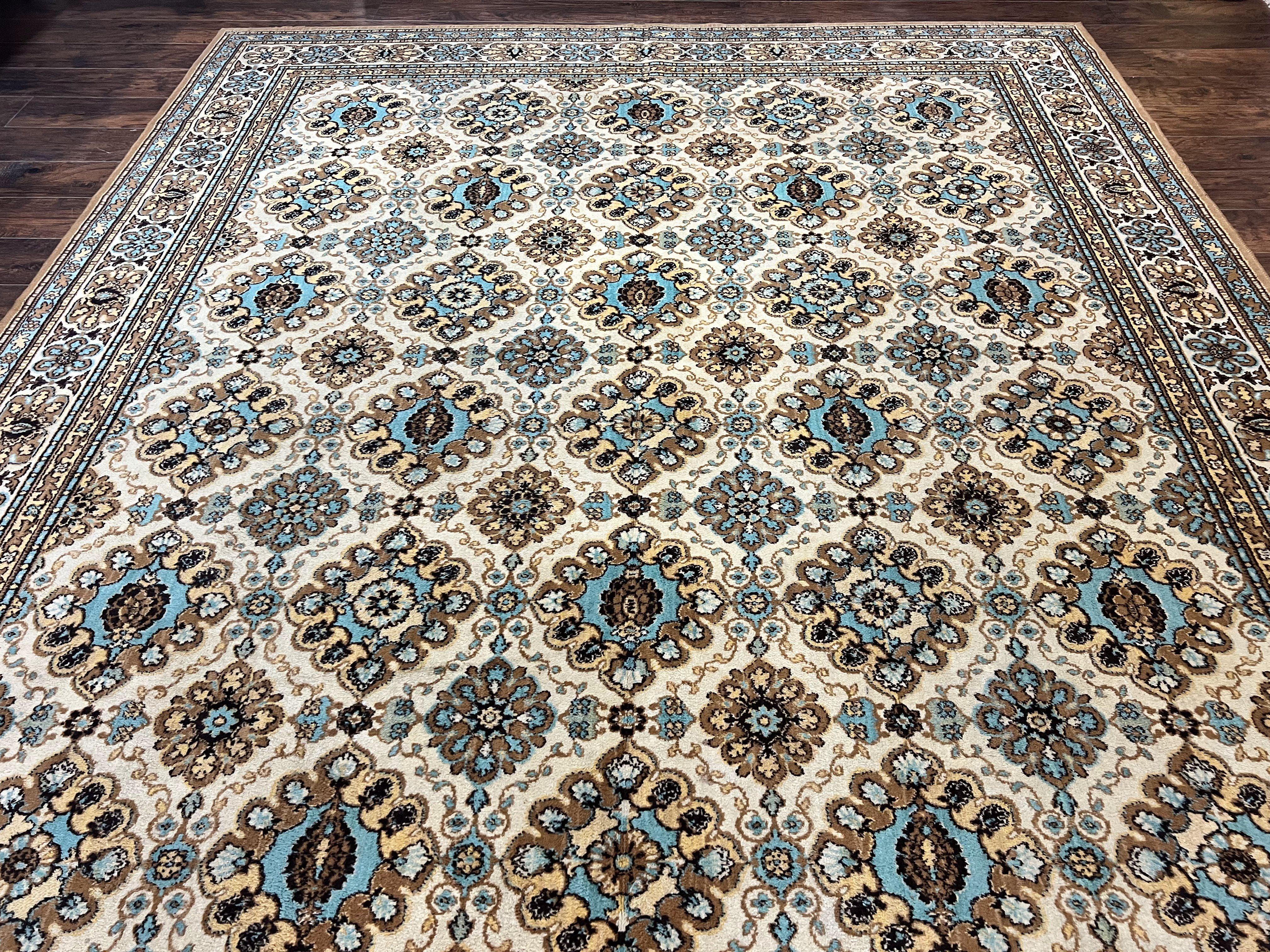 Belgium Power Loomed Rug 10x13, Colorful Multicolor Cream Red Blue, Wool, Large Area Rug, Vintage, Room Sized Carpet - Jewel Rugs