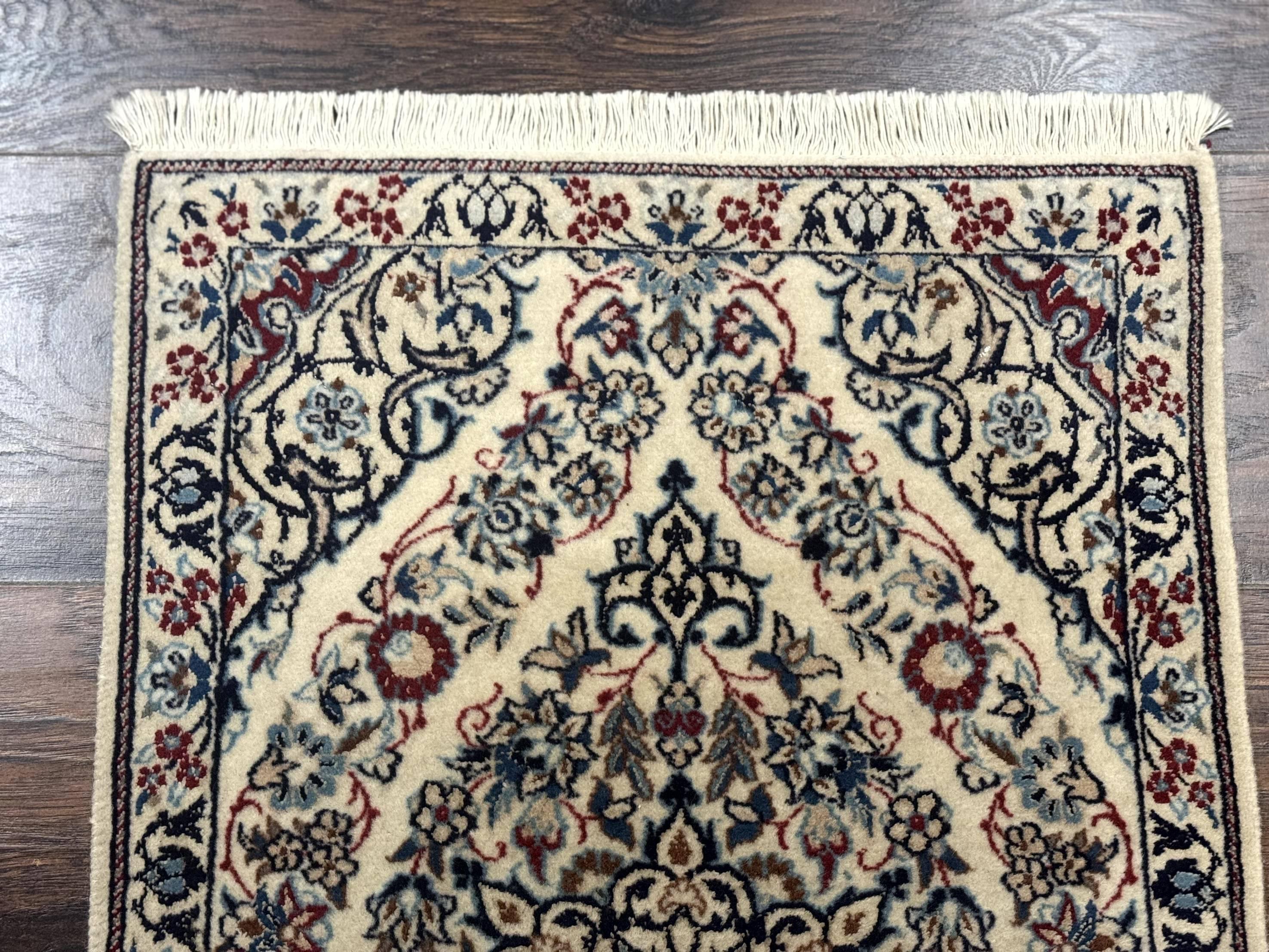 Persian Nain Rug 1.7 x 5, Super Fine 530 KPSI, Ivory and Light Blue, 6La, Short Runner Rug - Jewel Rugs