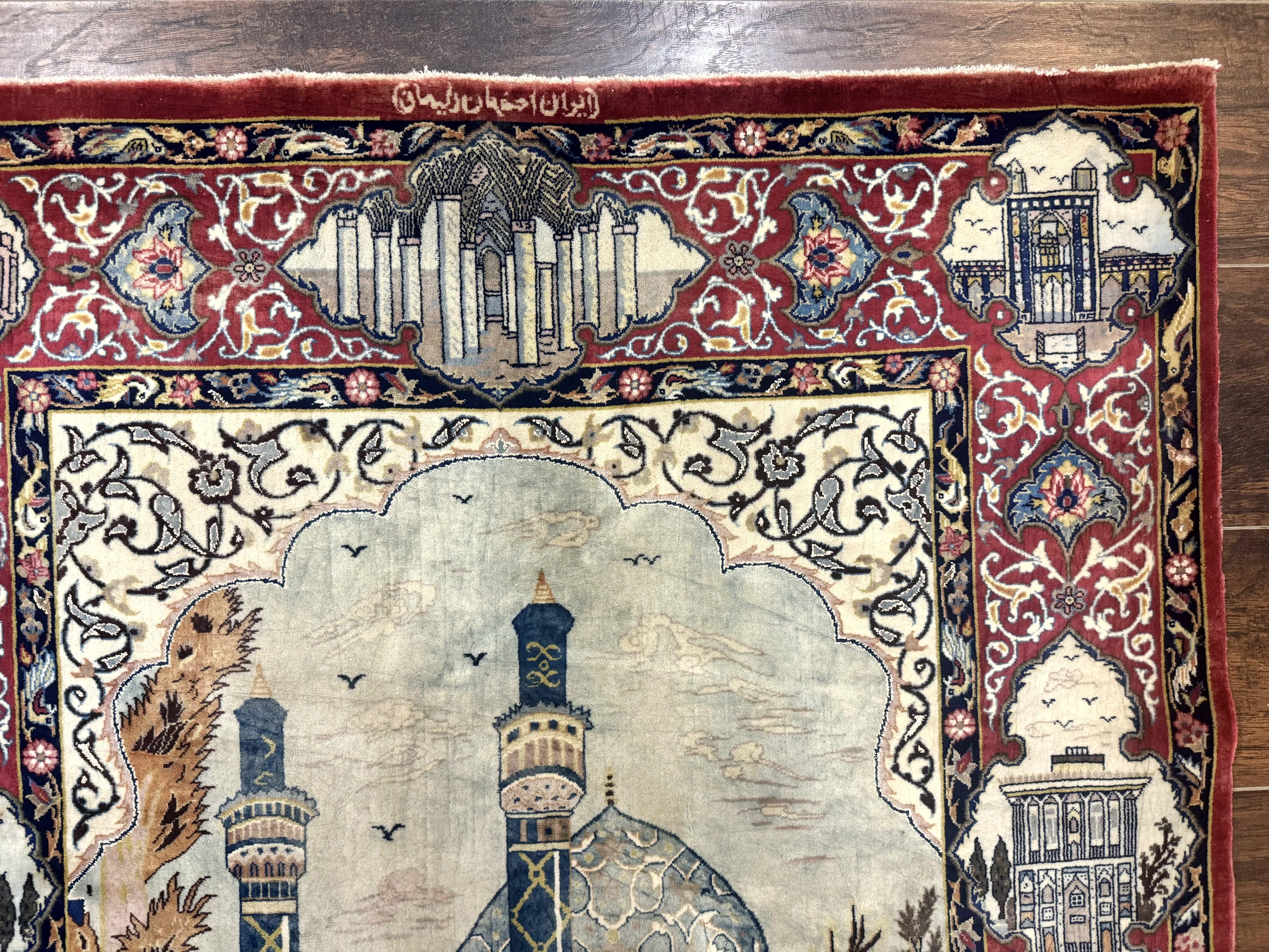 Persian Isfahan Pictorial Rug 3.6 x 5.7, Very Fine 400 KPSI, Historical Buildings, Signed By Masterweaver, Handmade - Jewel Rugs